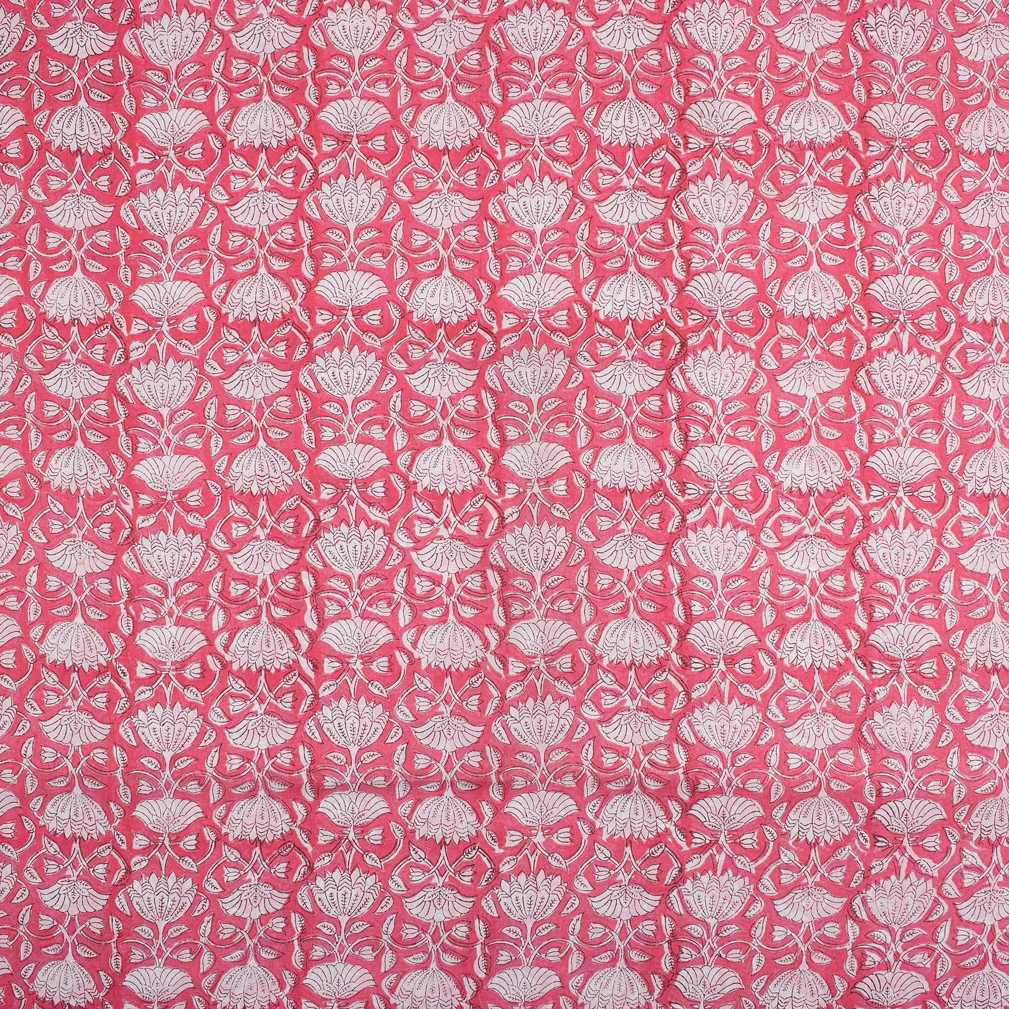 Indian Red Floral Hand Block Printed Fabric