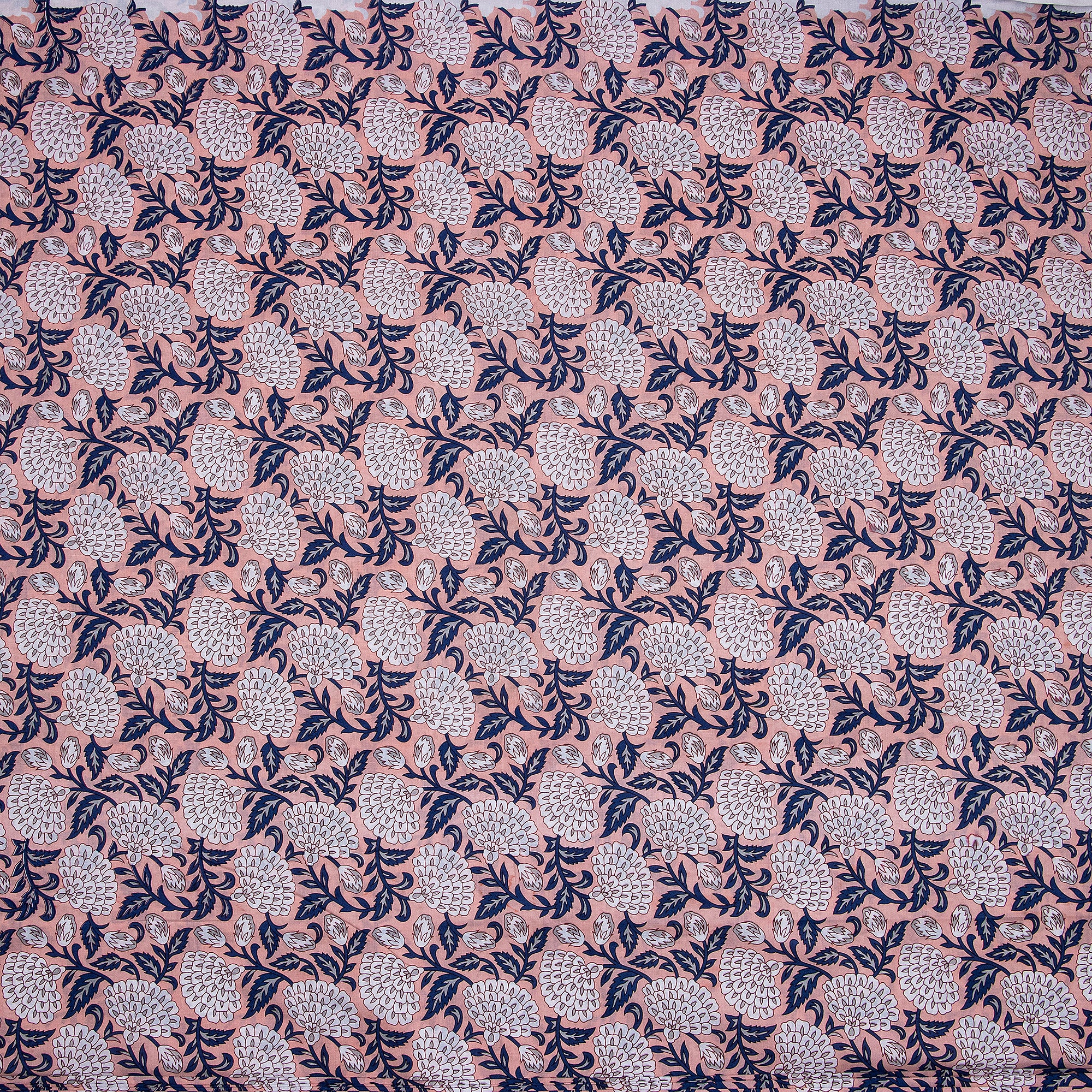 Blue Leaf Printed Hand Block Cotton Fabric