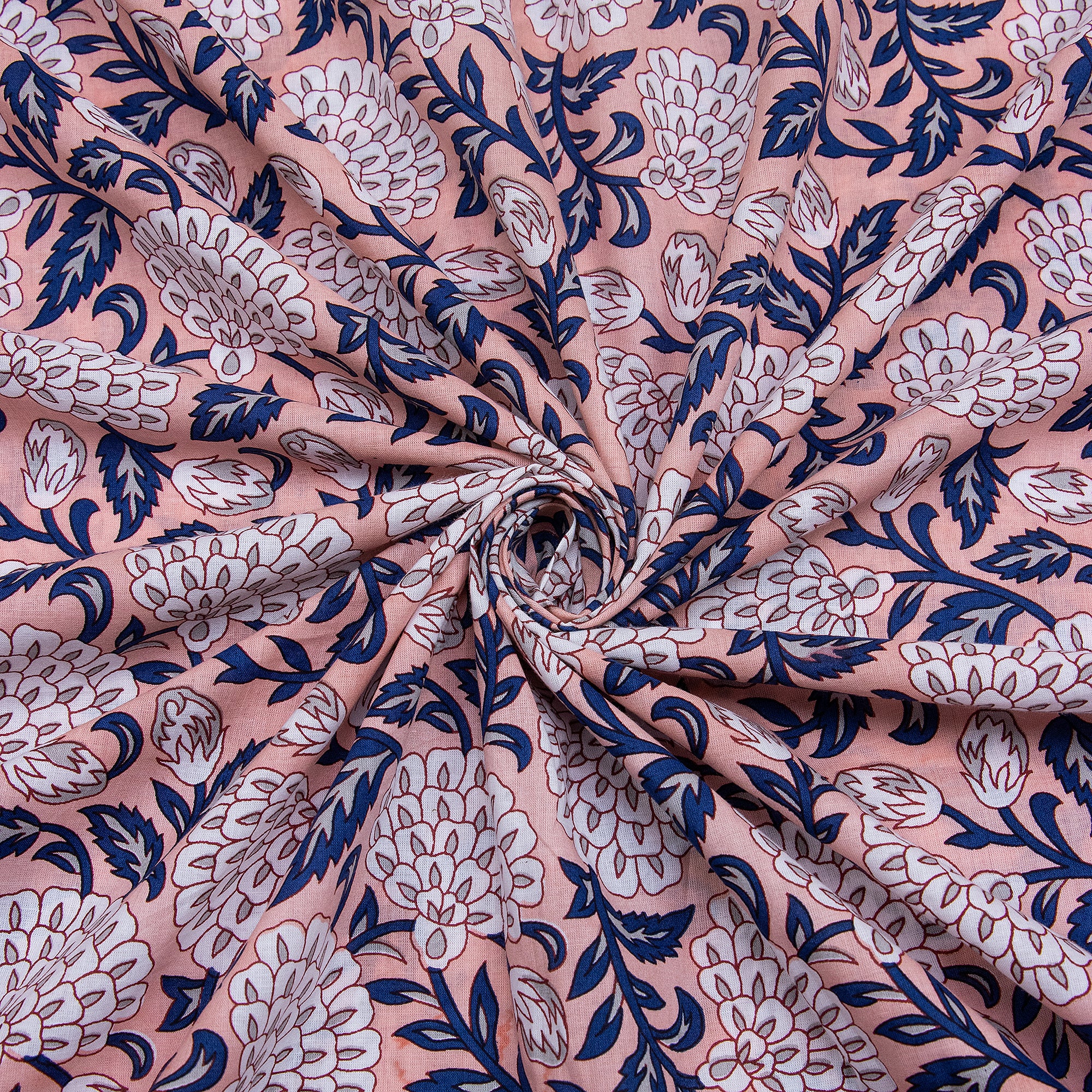 Blue Leaf Printed Hand Block Cotton Fabric