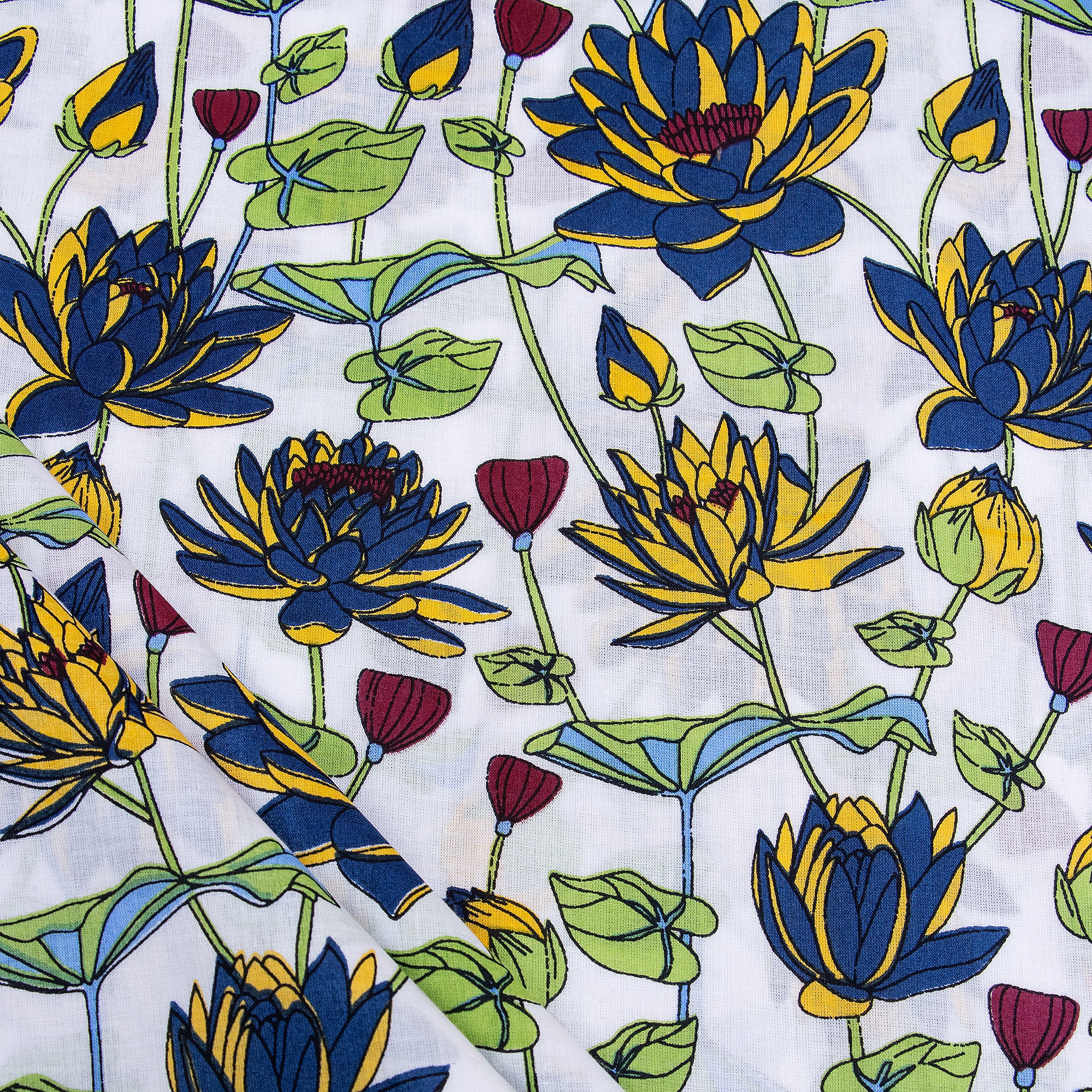 Green Running Cotton Hand Block Print Fabric