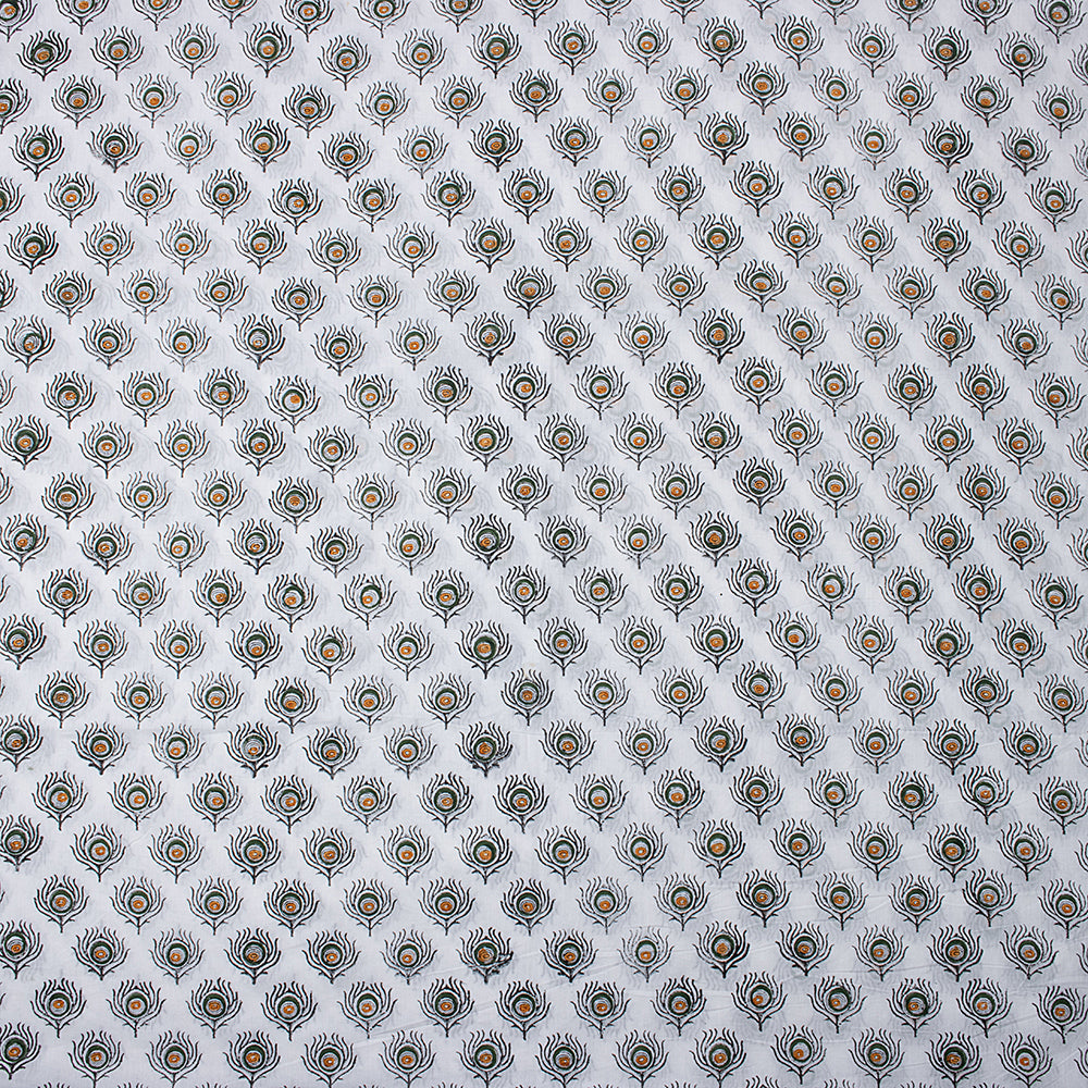 Peacock Feather Design Block Print Cotton Fabric