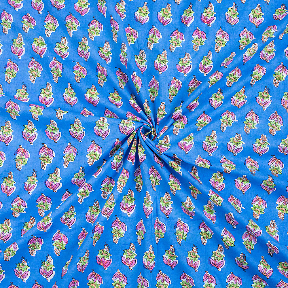 Floral Blue Best Cotton Fabric in India