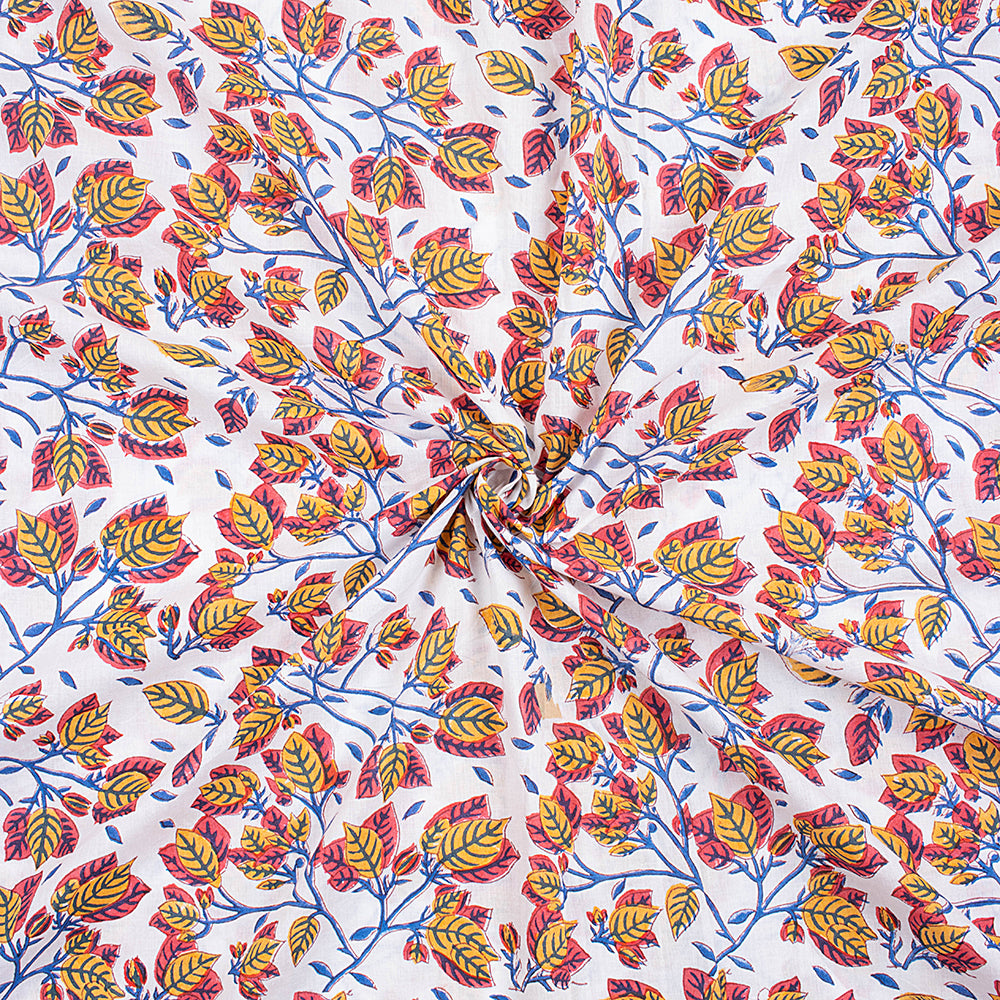 Floral Cotton Fabric Hand Dyed Natural Print