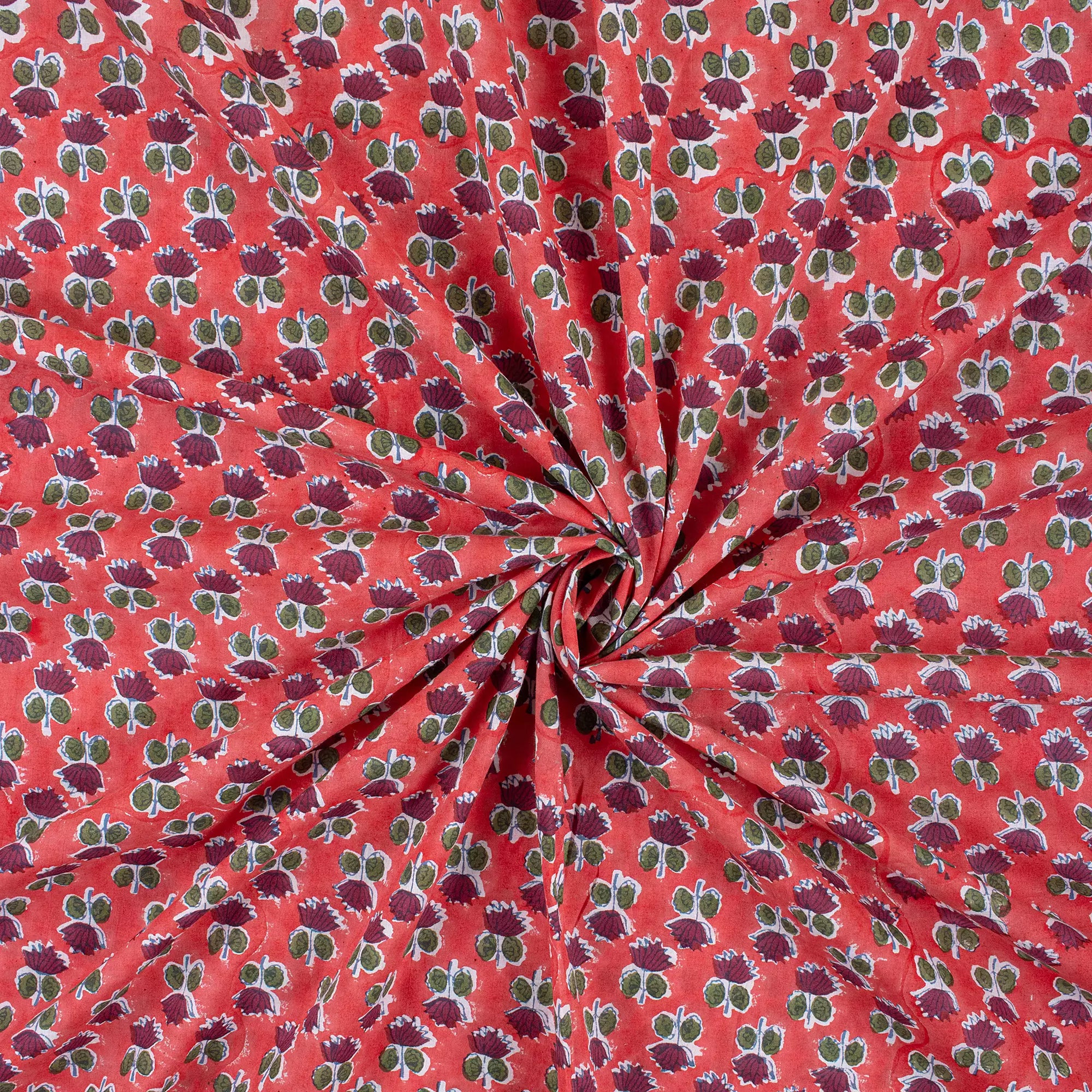 Indian Red Floral Pure Cotton Fabric