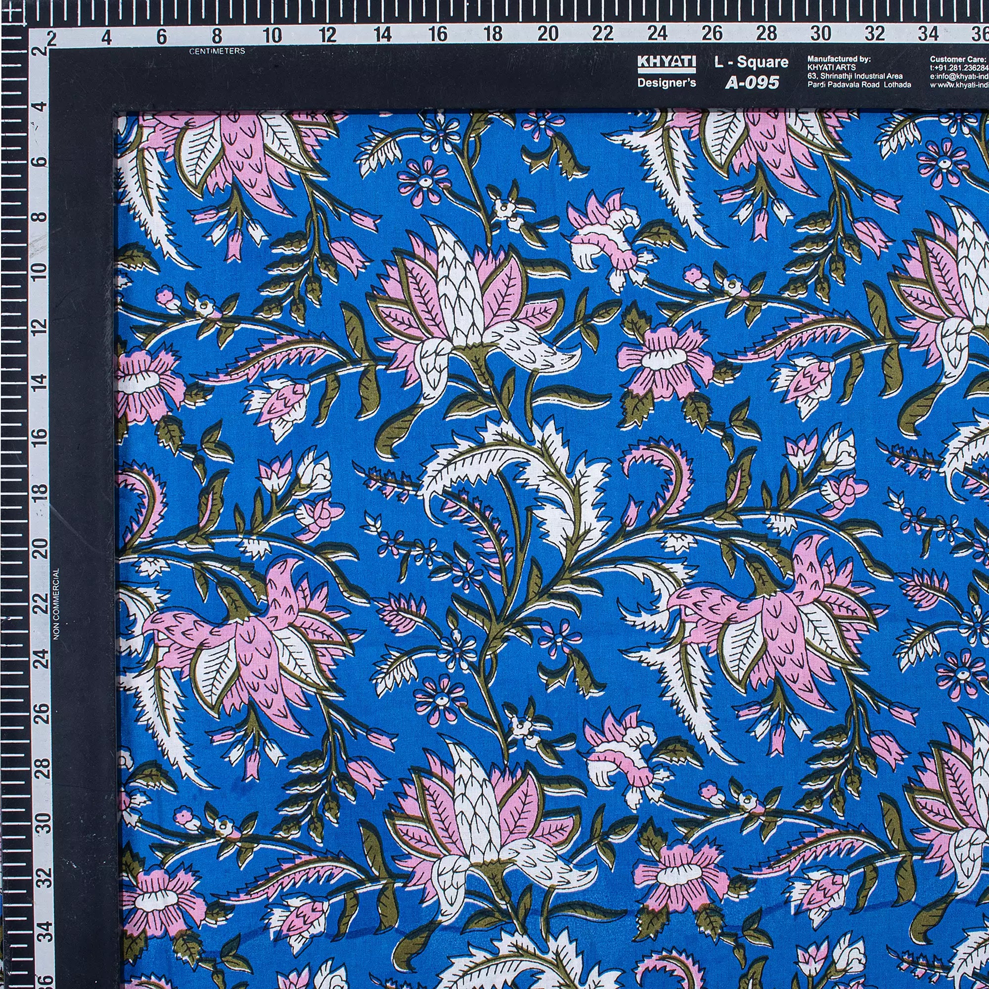 Blue Floral Hand Block Printed Fabric for Women