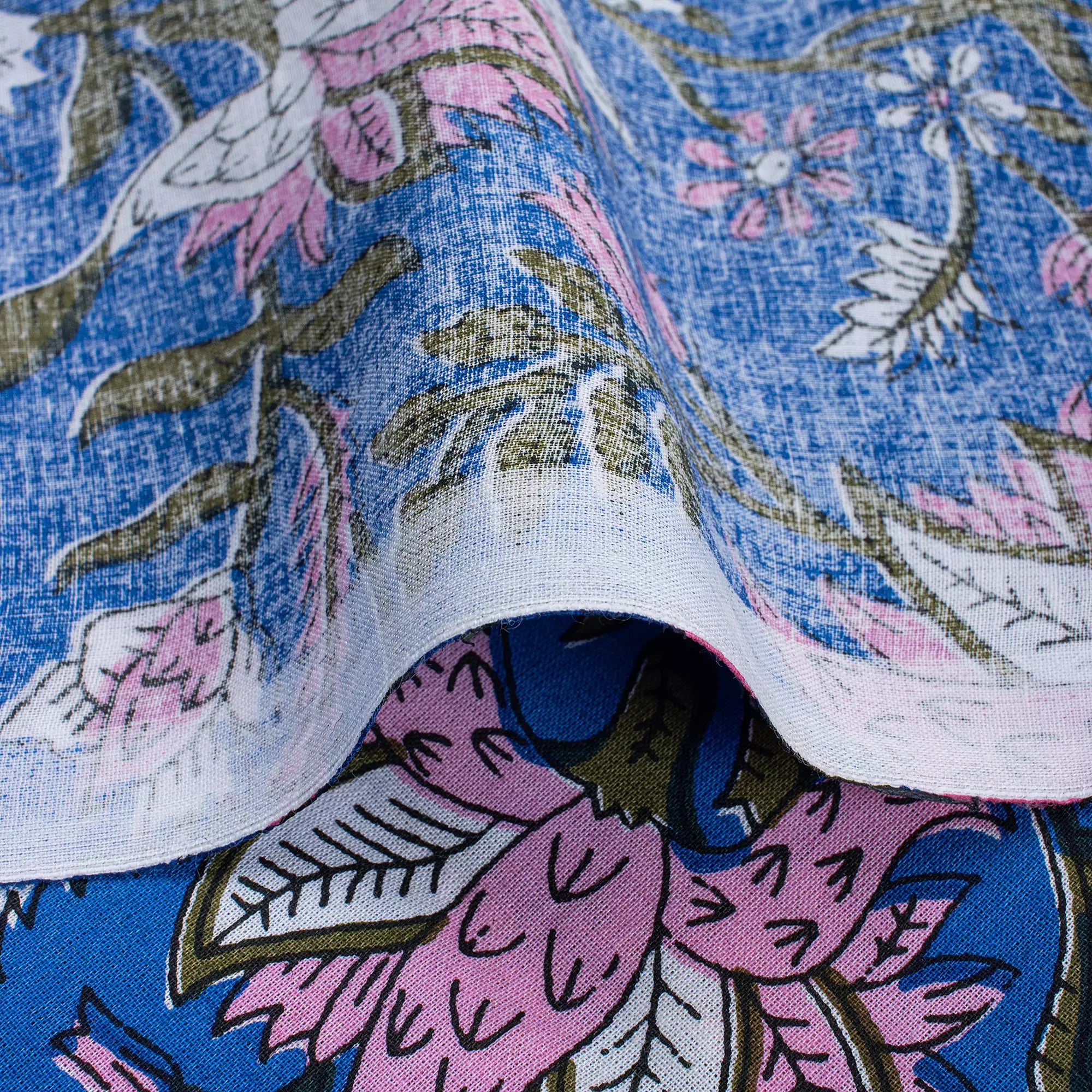 Blue Floral Hand Block Printed Fabric for Women
