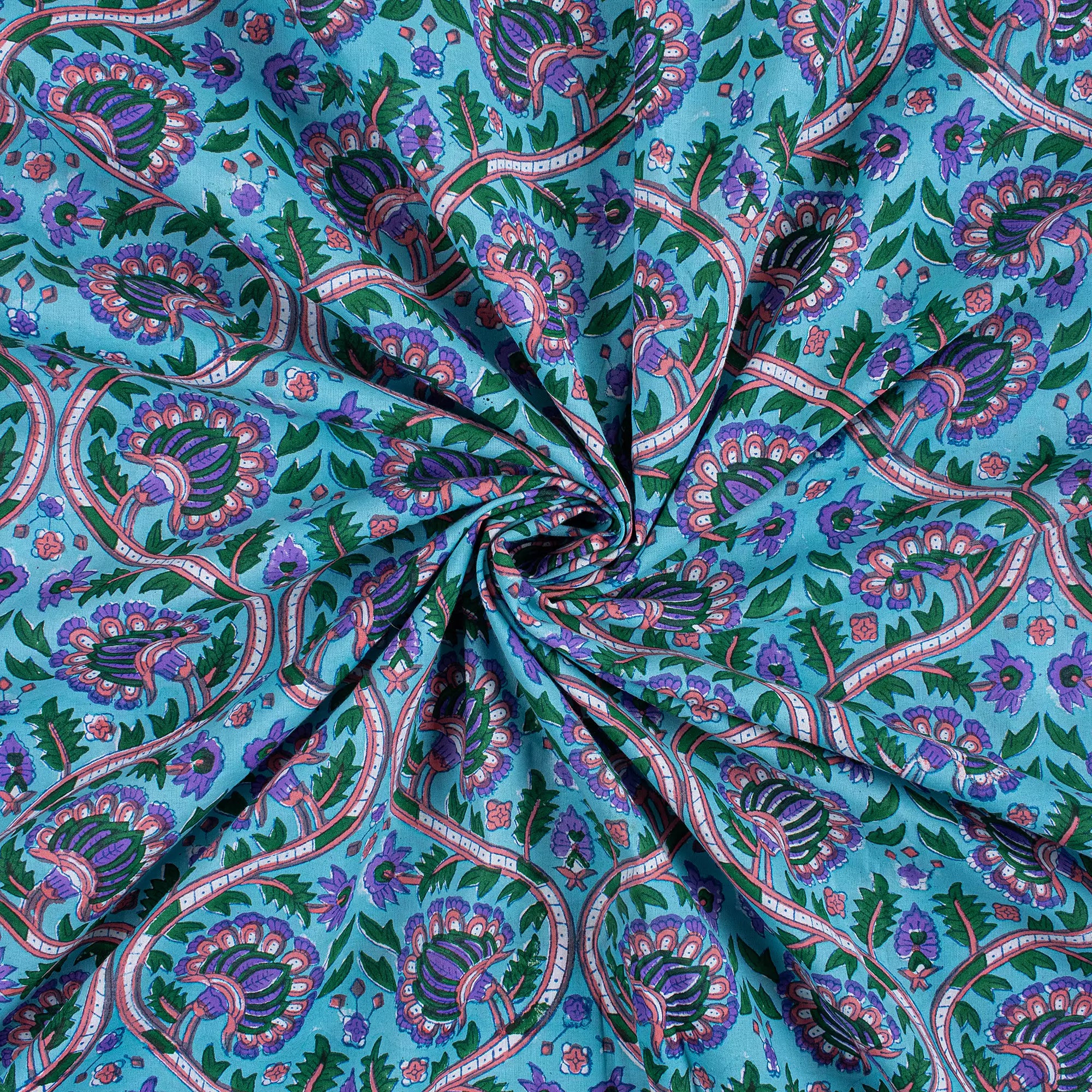 Premium Blue Floral Hand Block Print Fabric