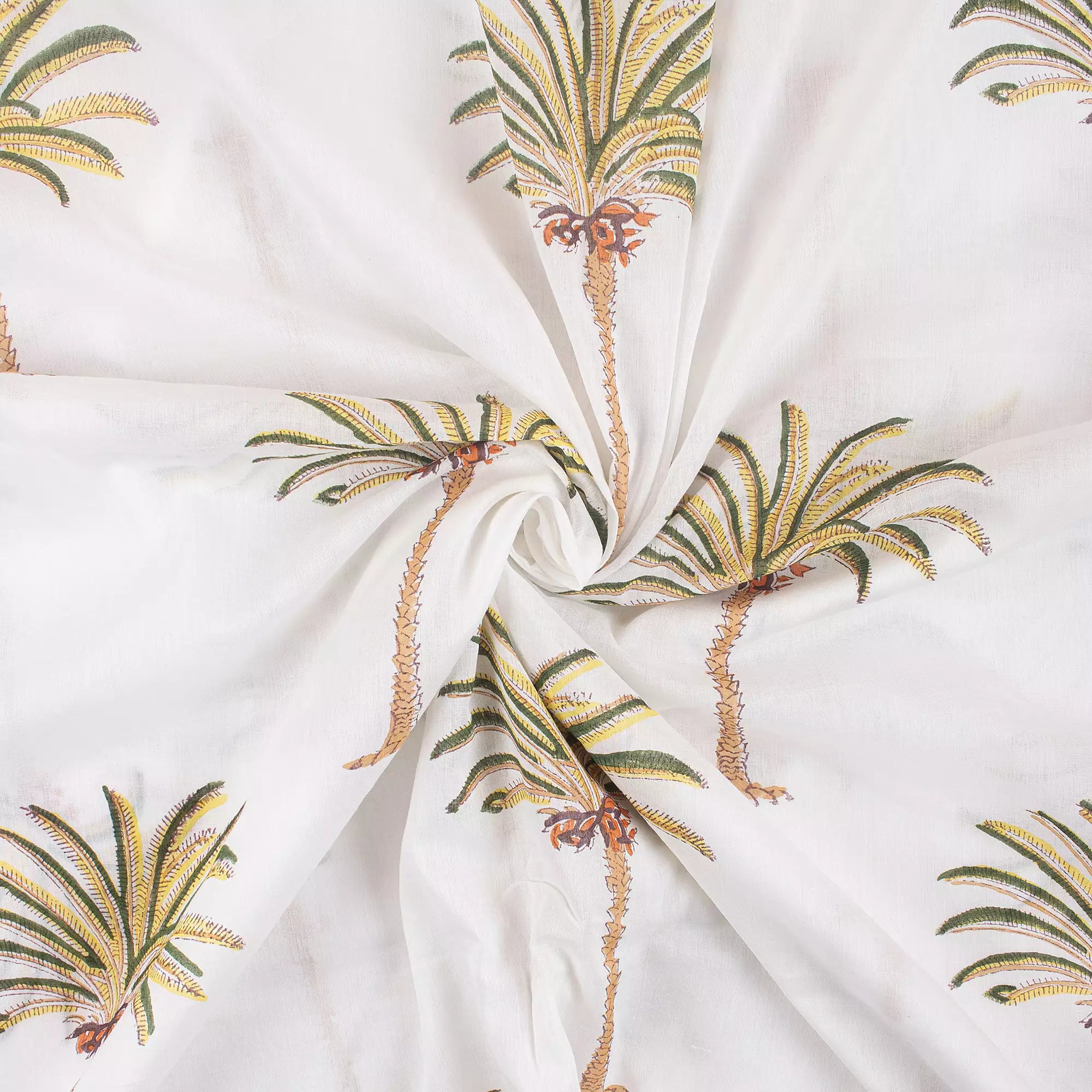 Green Palm Tree Hand Block Printed Fabric