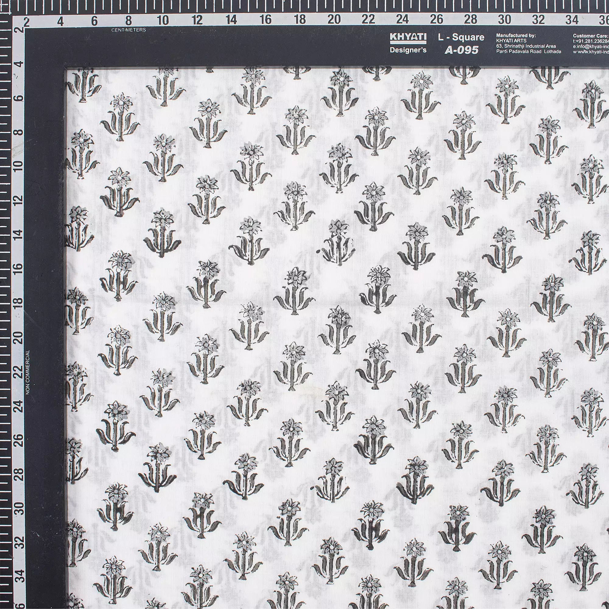 Gray Floral Hand Block Print Fabric for Daily Wear Cloth