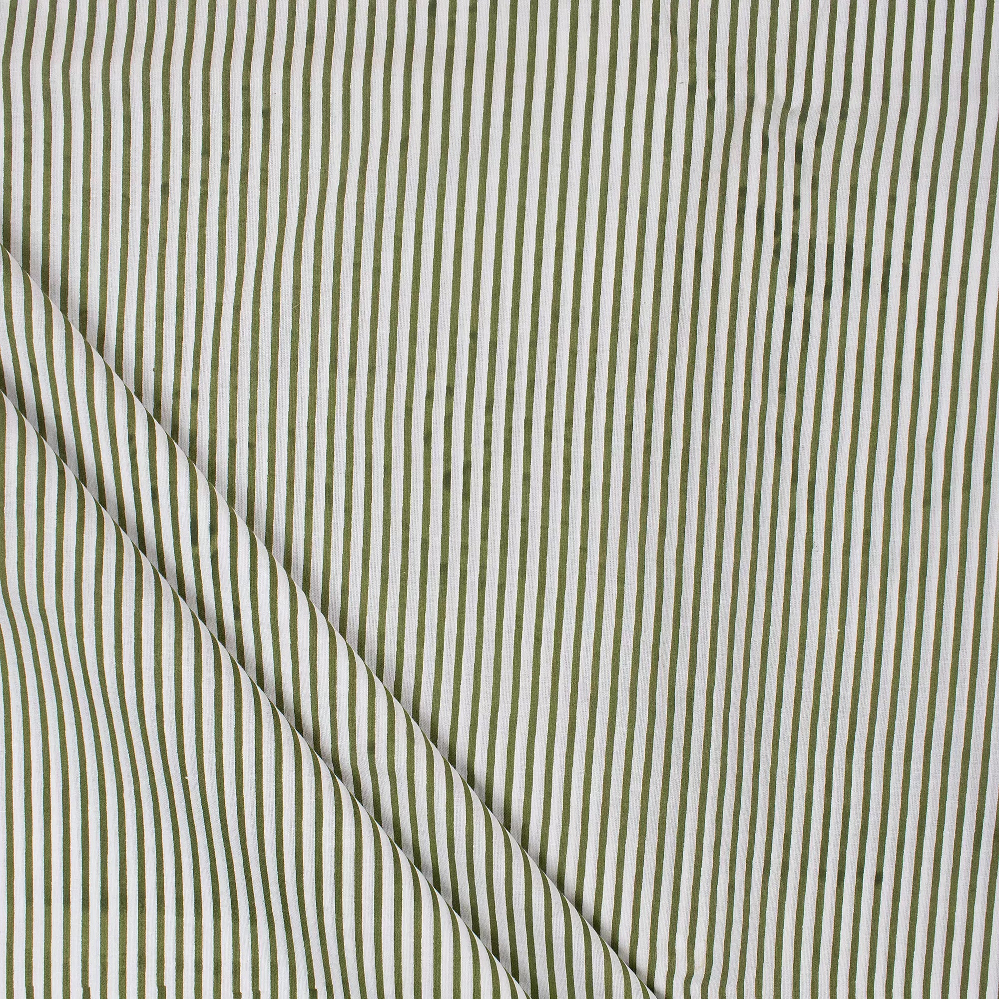 Green Stripe Hand Block Print Fabric Online