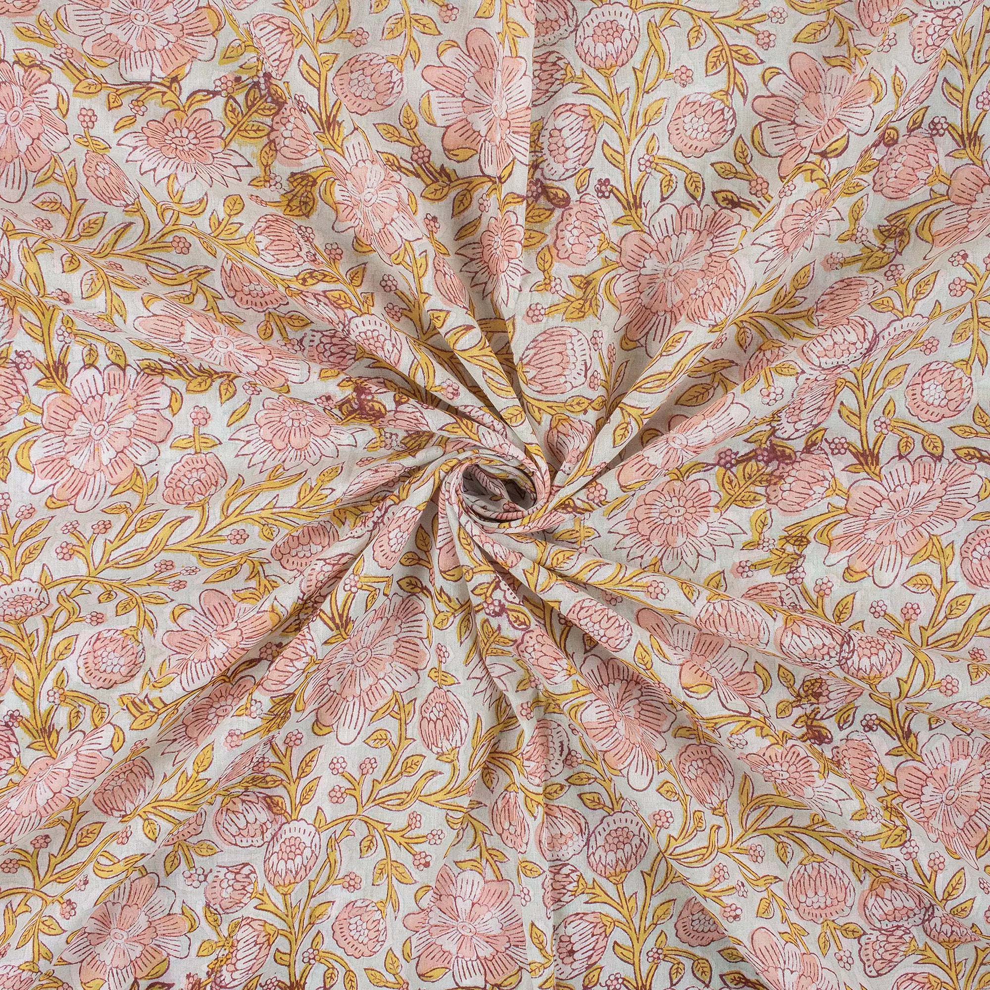 Hand Block Printed Floral Cotton Fabric