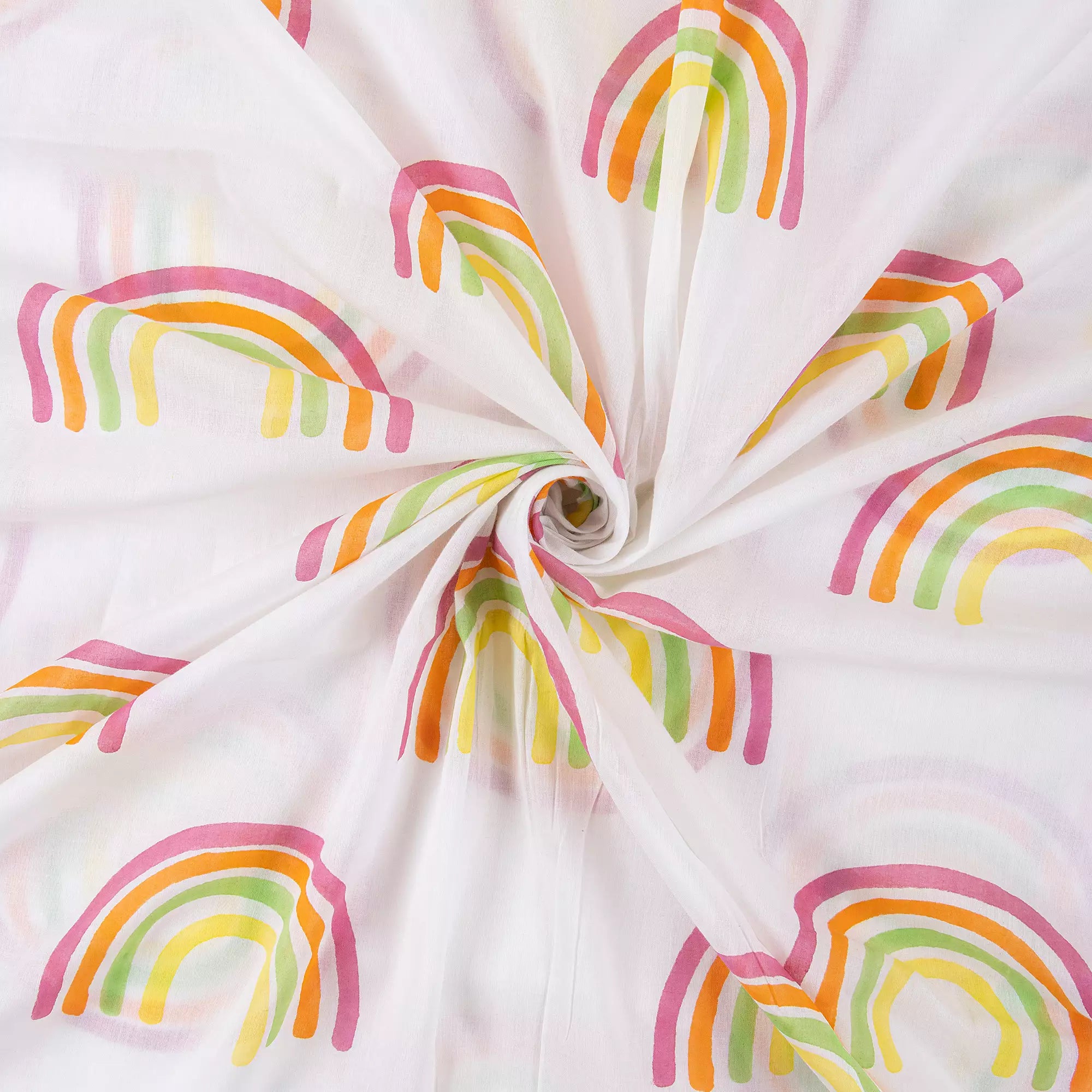 Rainbow Hand Block Printed Cotton Fabric