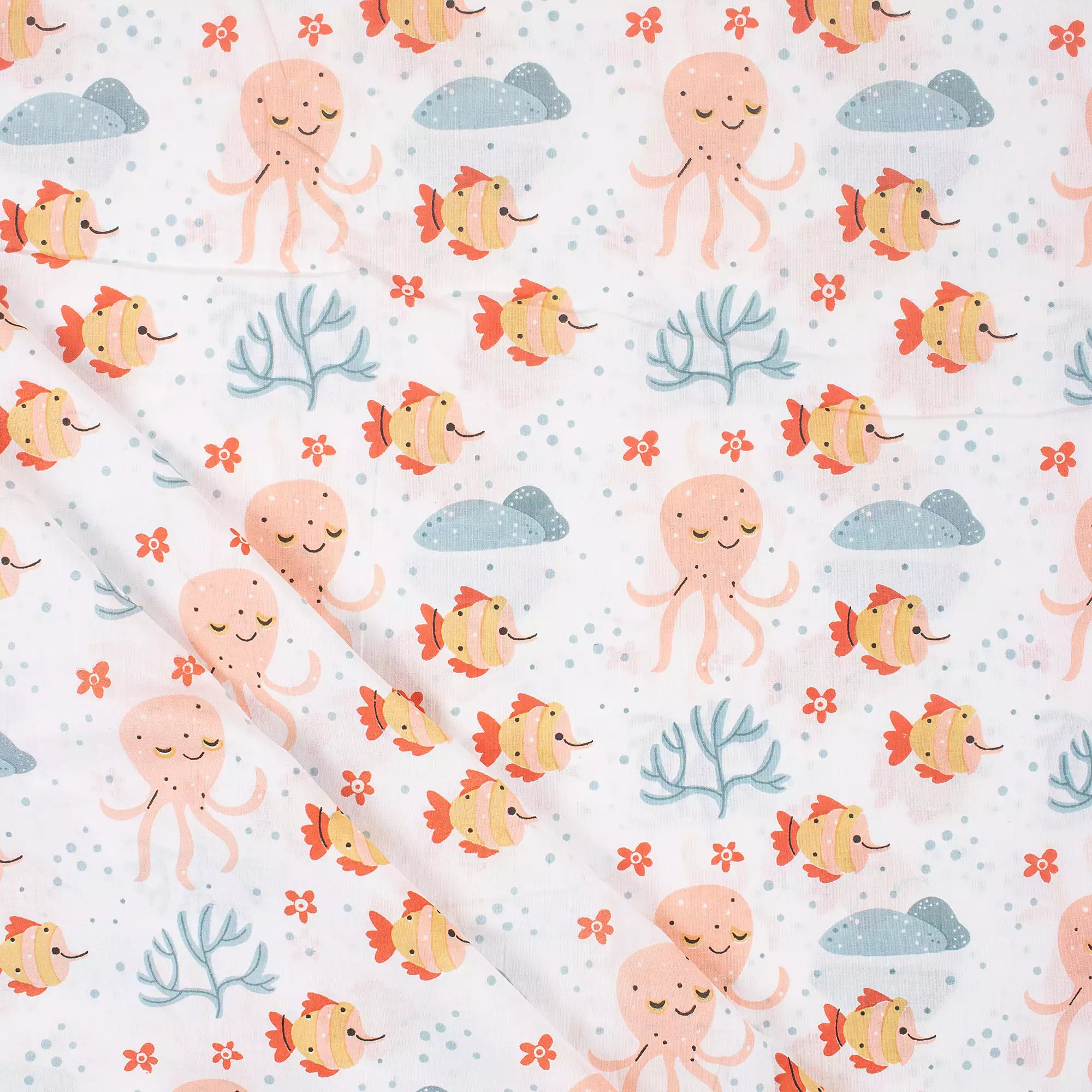 Fish Hand Block Printed Organic Cotton Fabric