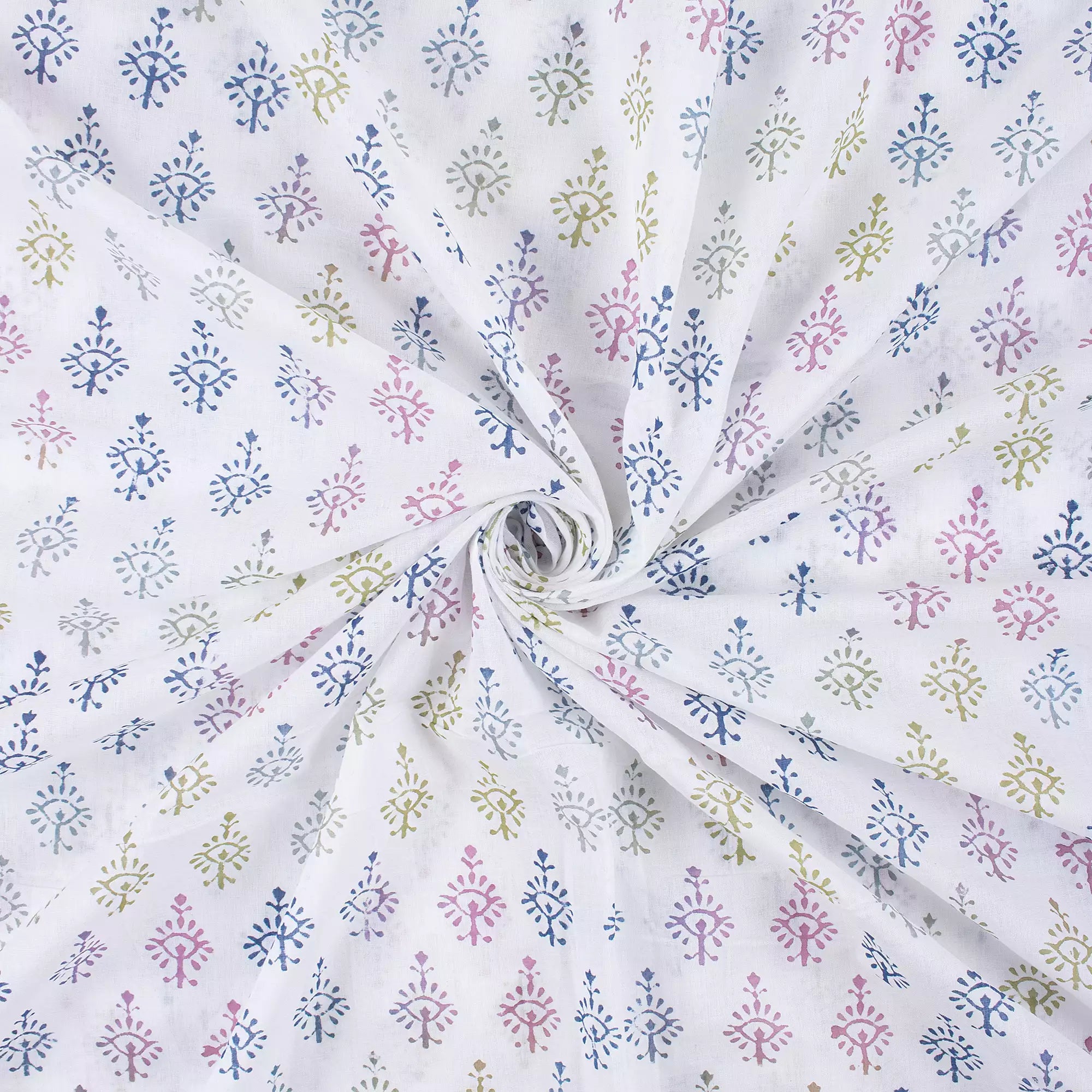 Multicolor Hand Block Booty Print Fabric