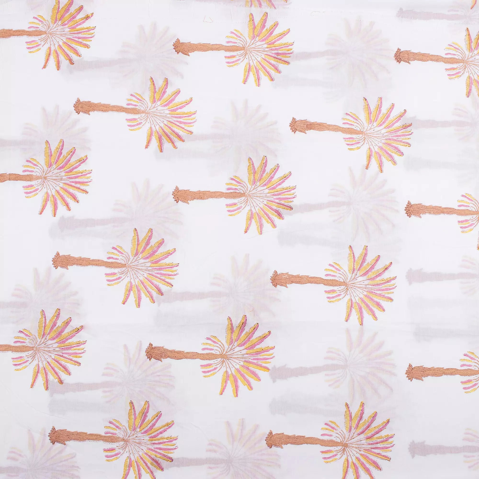 Brown Palm Hand Block Printed Fabric