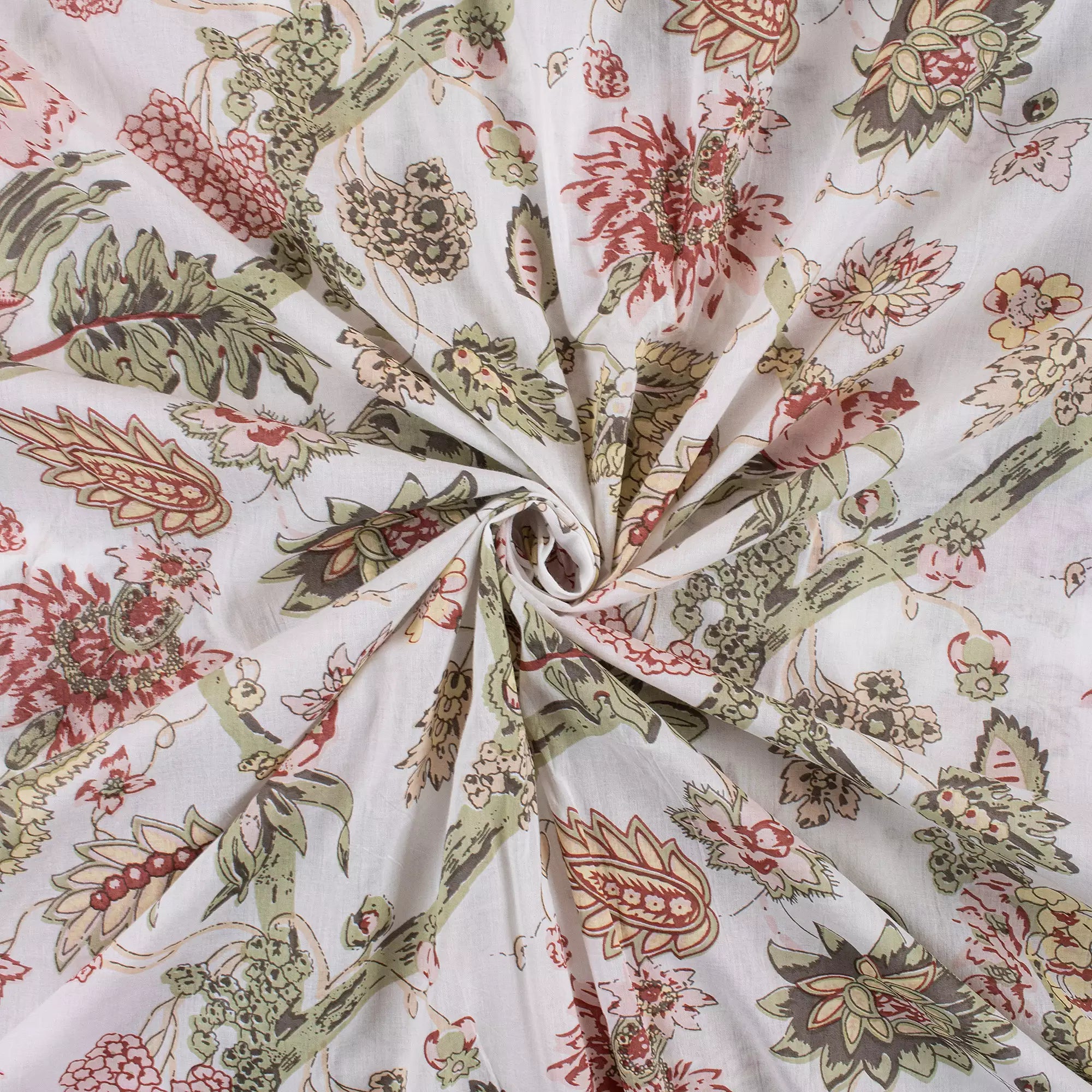 India Multi Floral Hand Block Printed Fabric Online