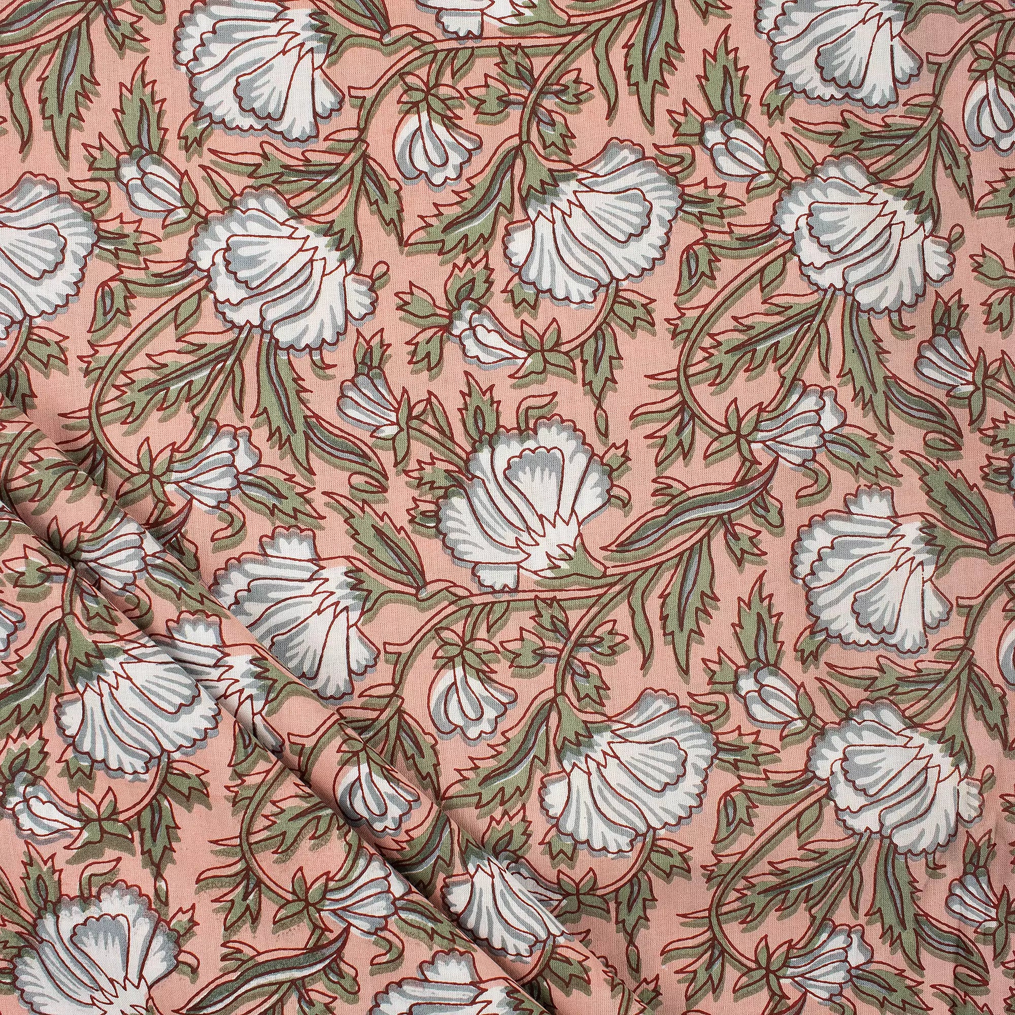 Brown Floral Hand Block Printed Textile Fabric Online