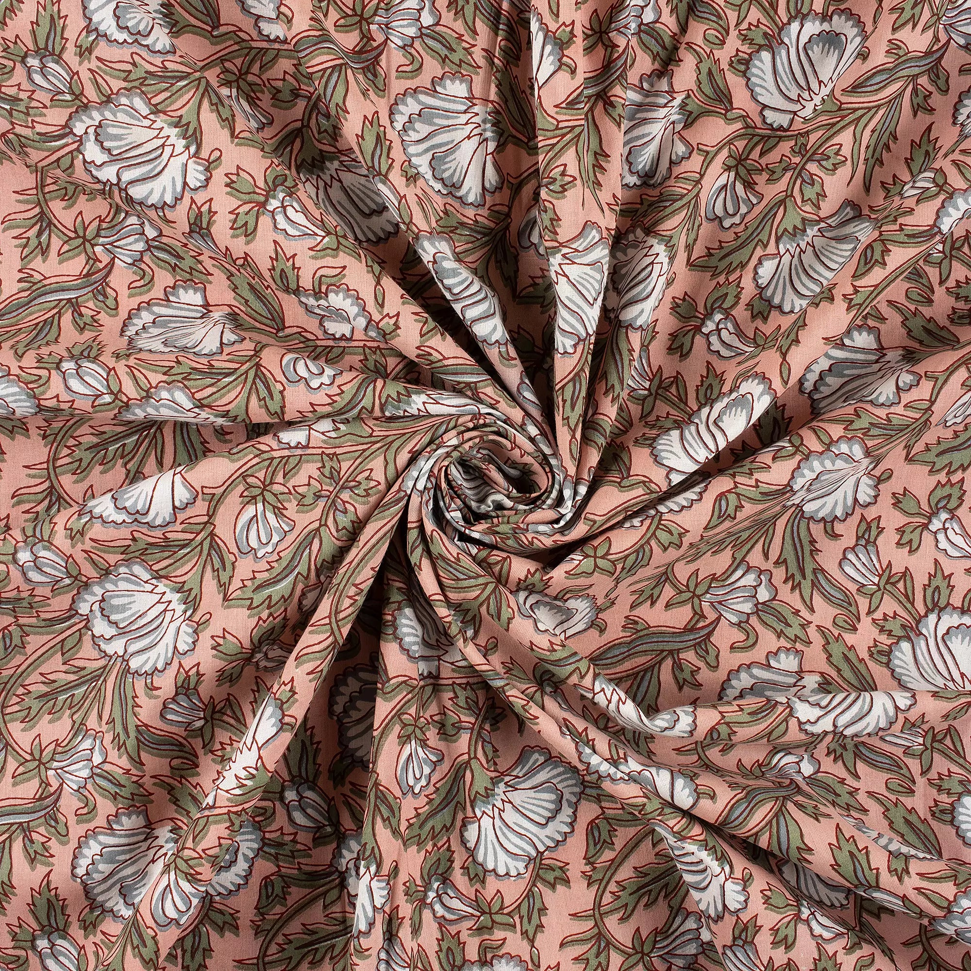 Brown Floral Hand Block Printed Textile Fabric Online
