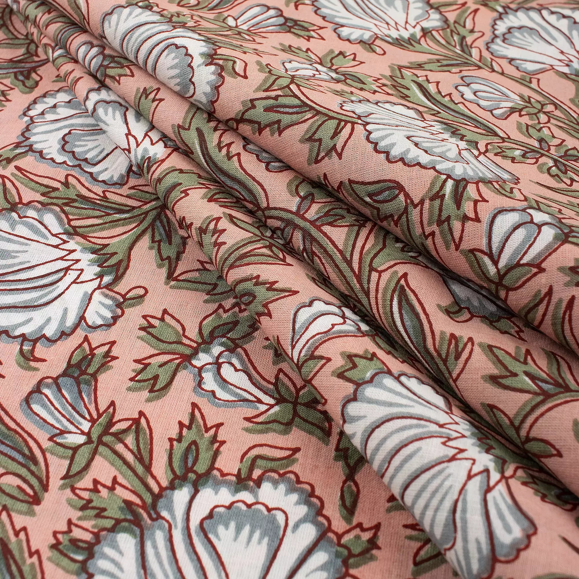 Brown Floral Hand Block Printed Textile Fabric Online