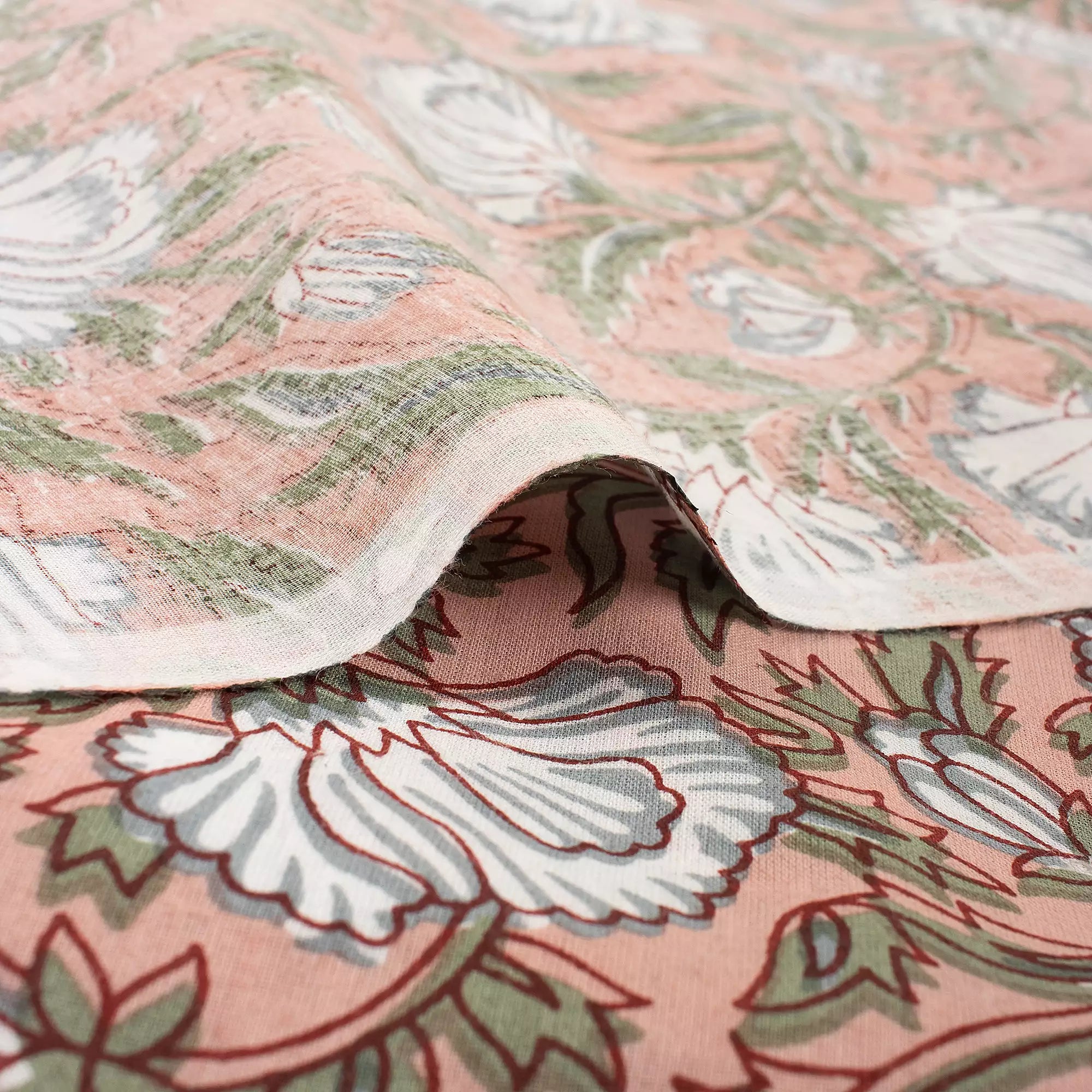 Brown Floral Hand Block Printed Textile Fabric Online