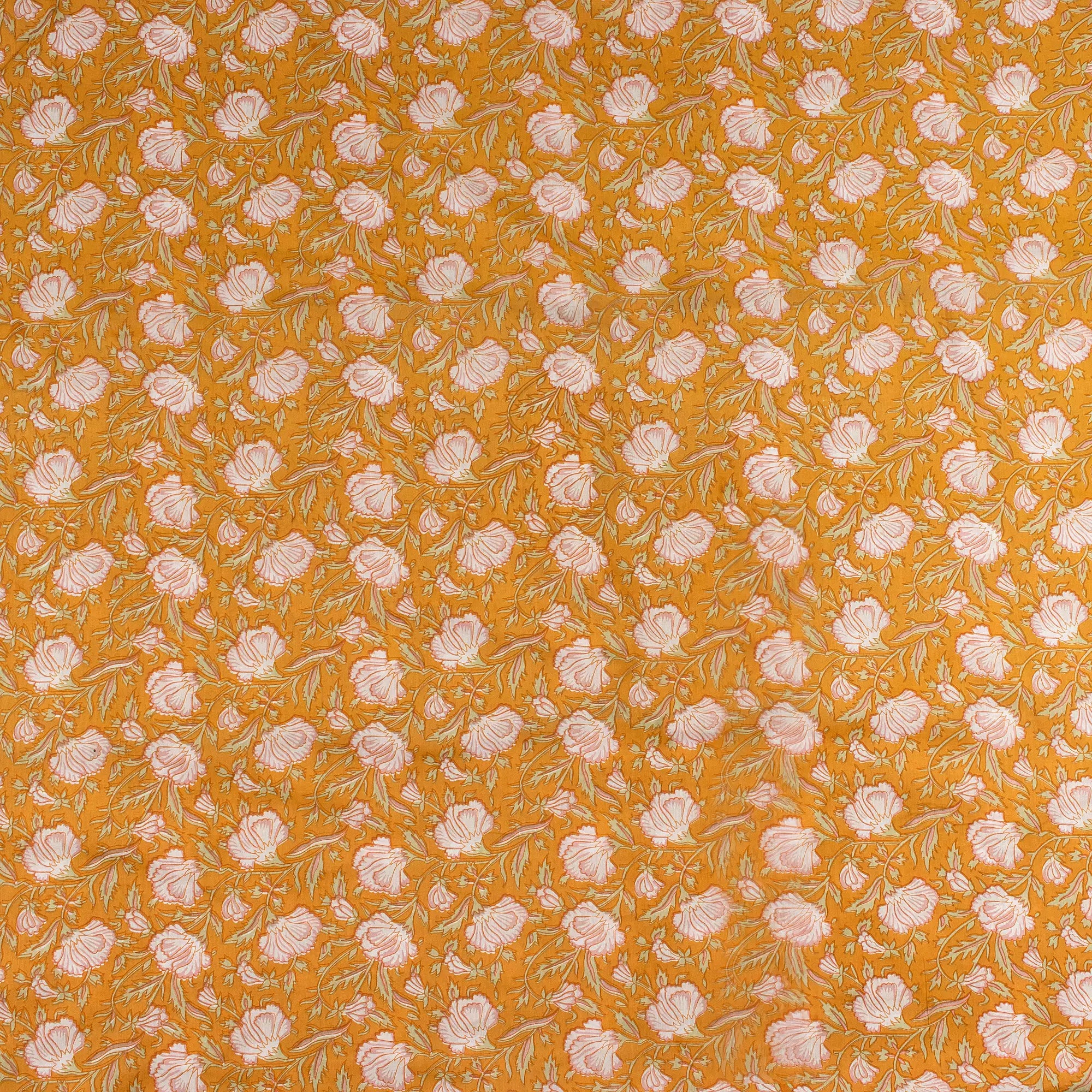 Orange Floral Hand Block Print Fabric Online