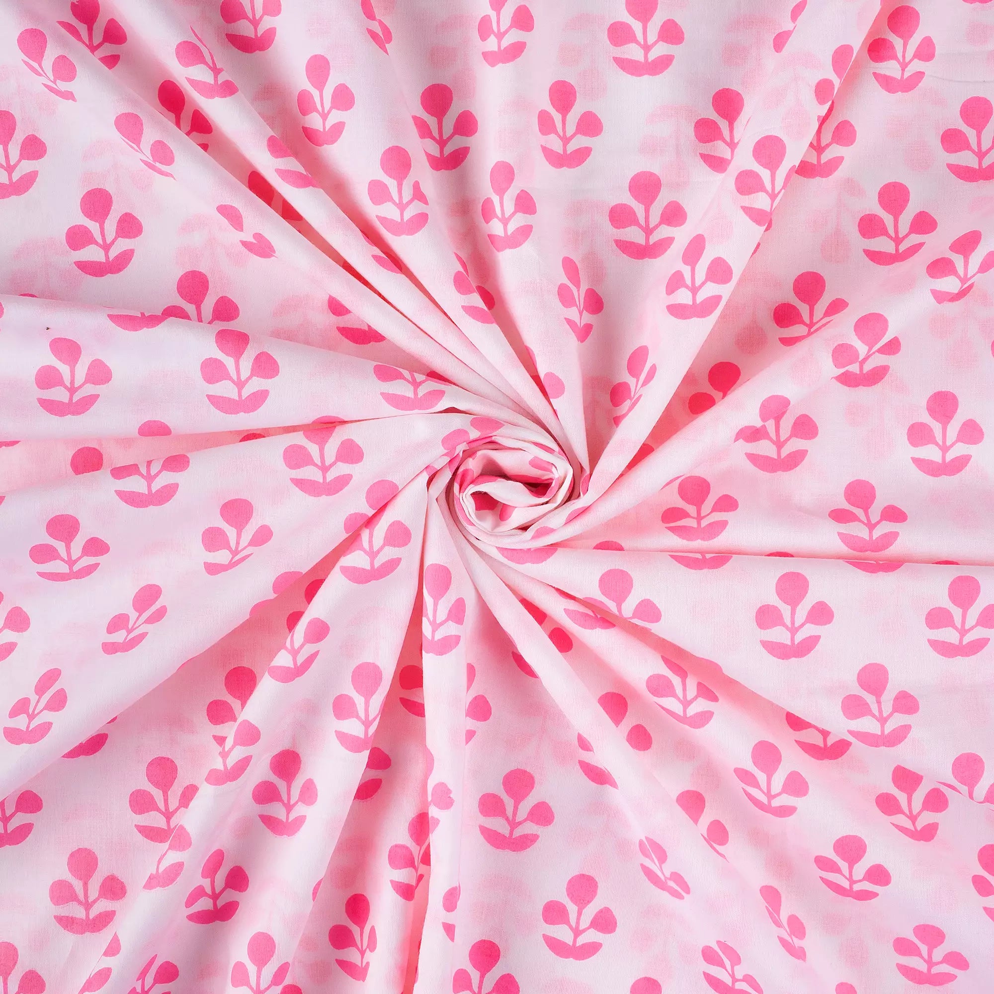 Pink Floral Hand Printed Running Fabric Cloth Online