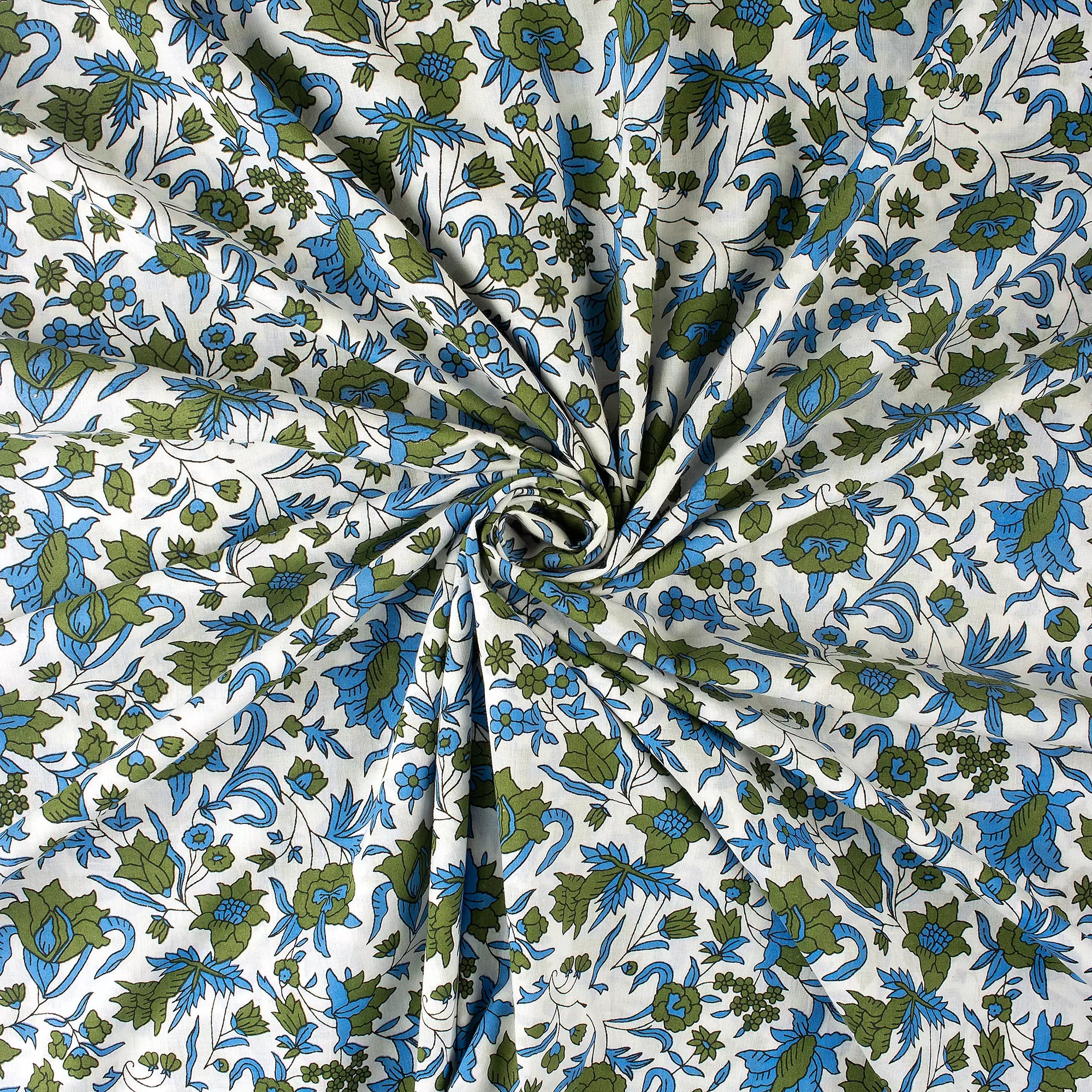 Organic Cotton Multicolor Hand Block Printed Fabric