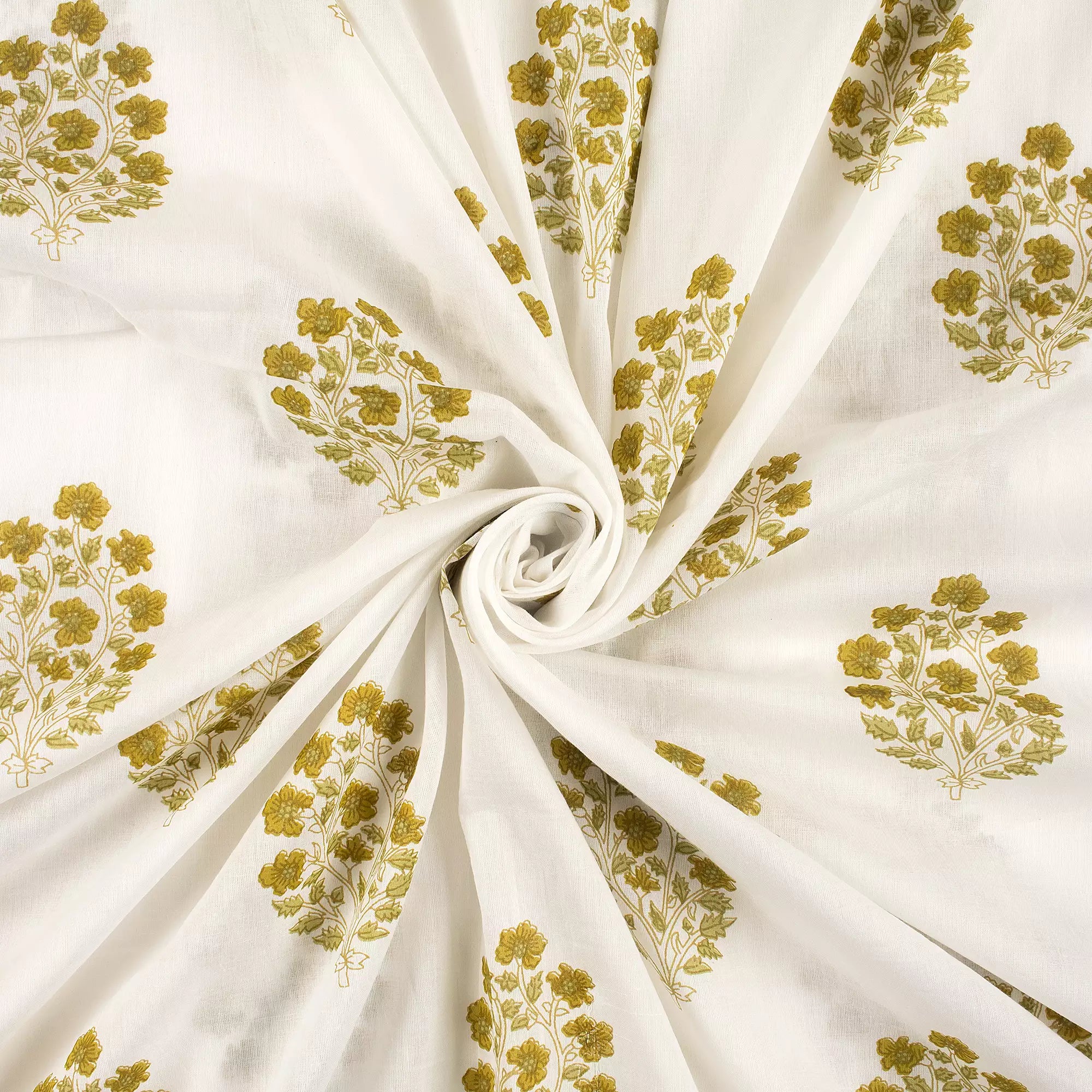 Golden Floral Handmade Printed Cotton Fabric Online