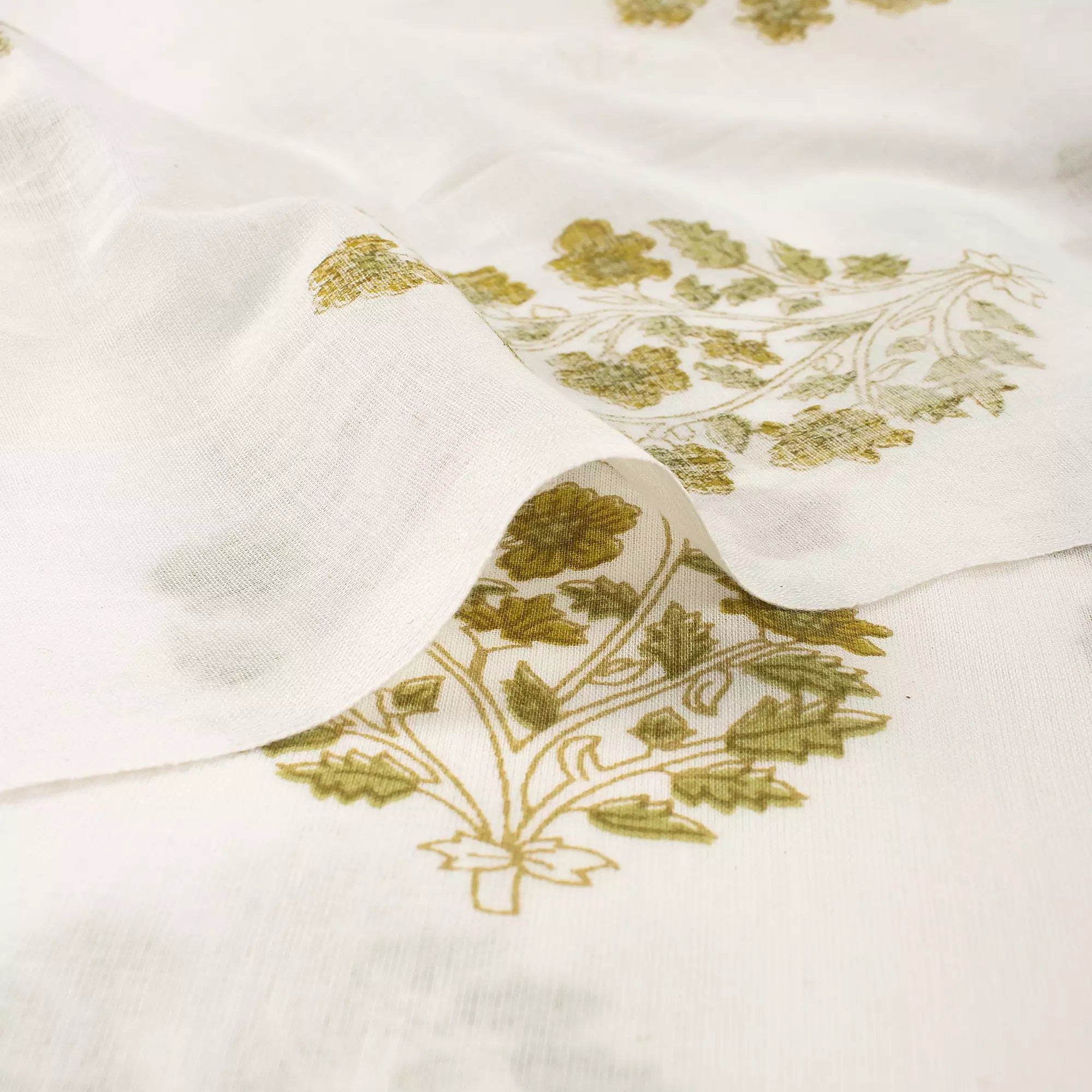 Golden Floral Handmade Printed Cotton Fabric Online