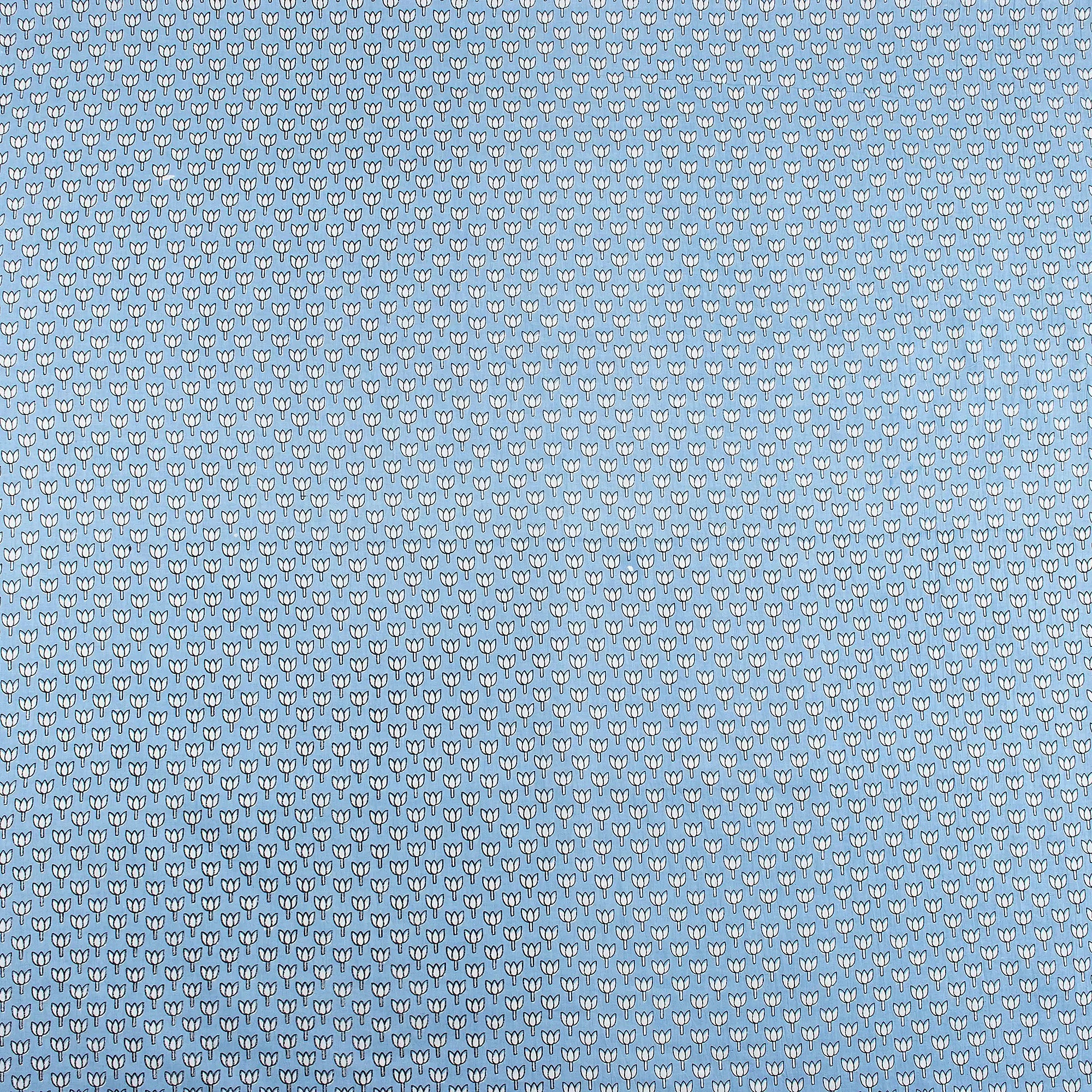 Online Blue Lotus Hand Block Print Fabric for Kurti