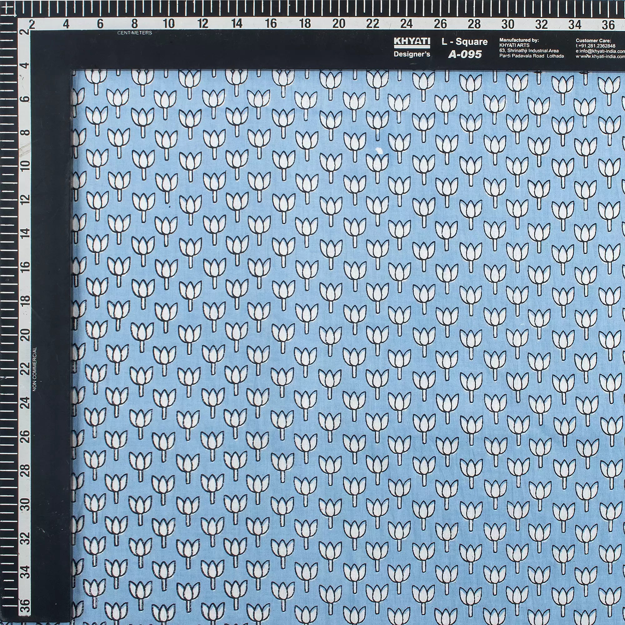 Online Blue Lotus Hand Block Print Fabric for Kurti