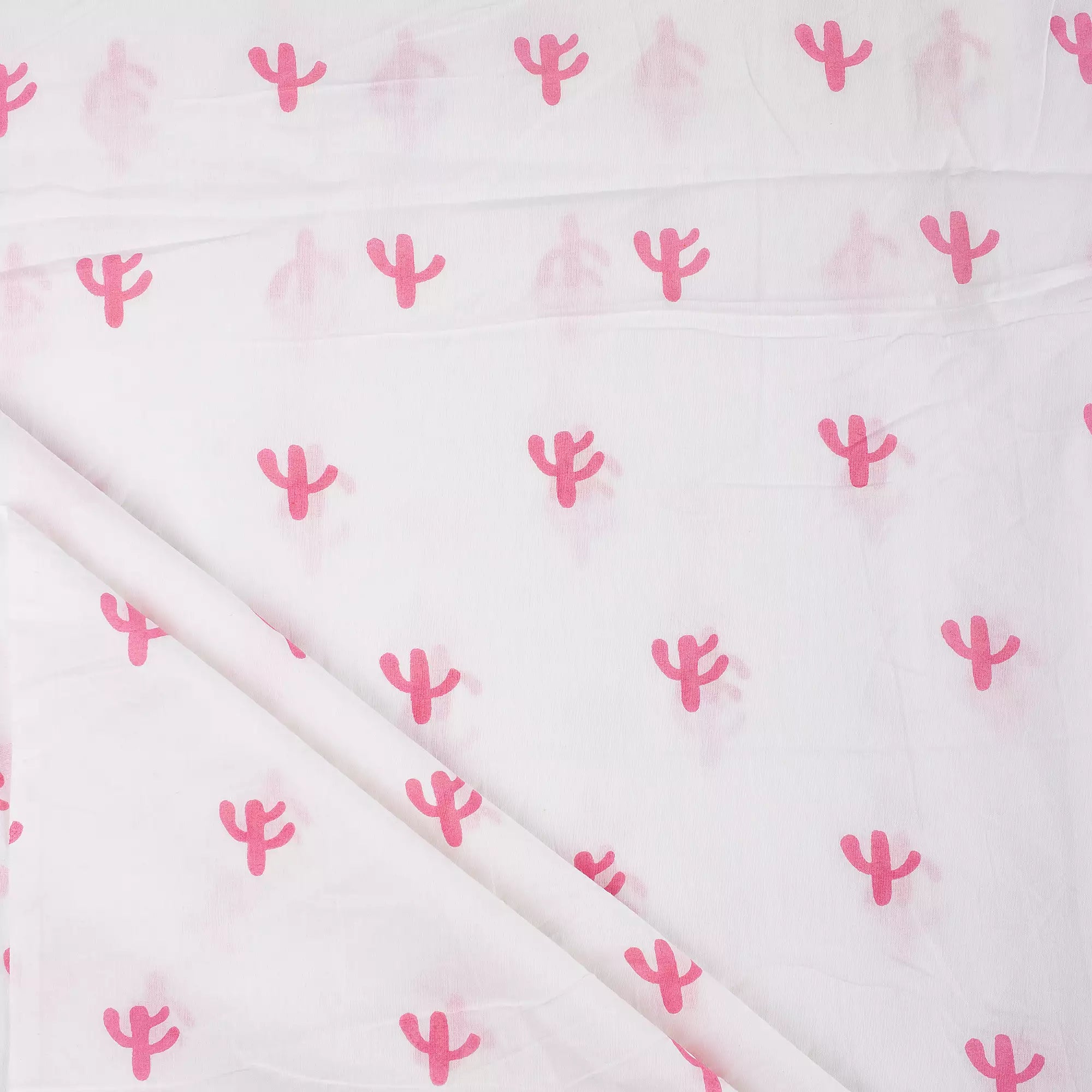Pink Cactus Block Printed Indian Fabric Online
