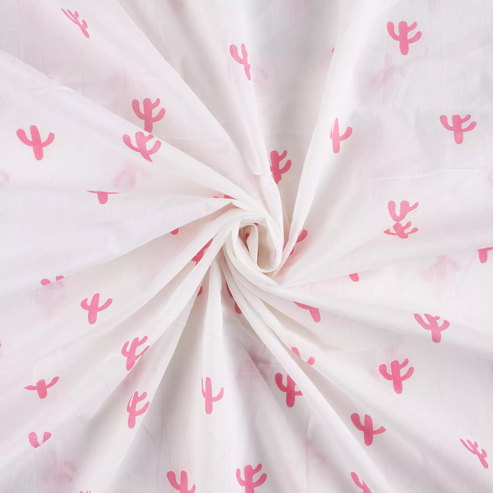 Pink Cactus Block Printed Indian Fabric Online