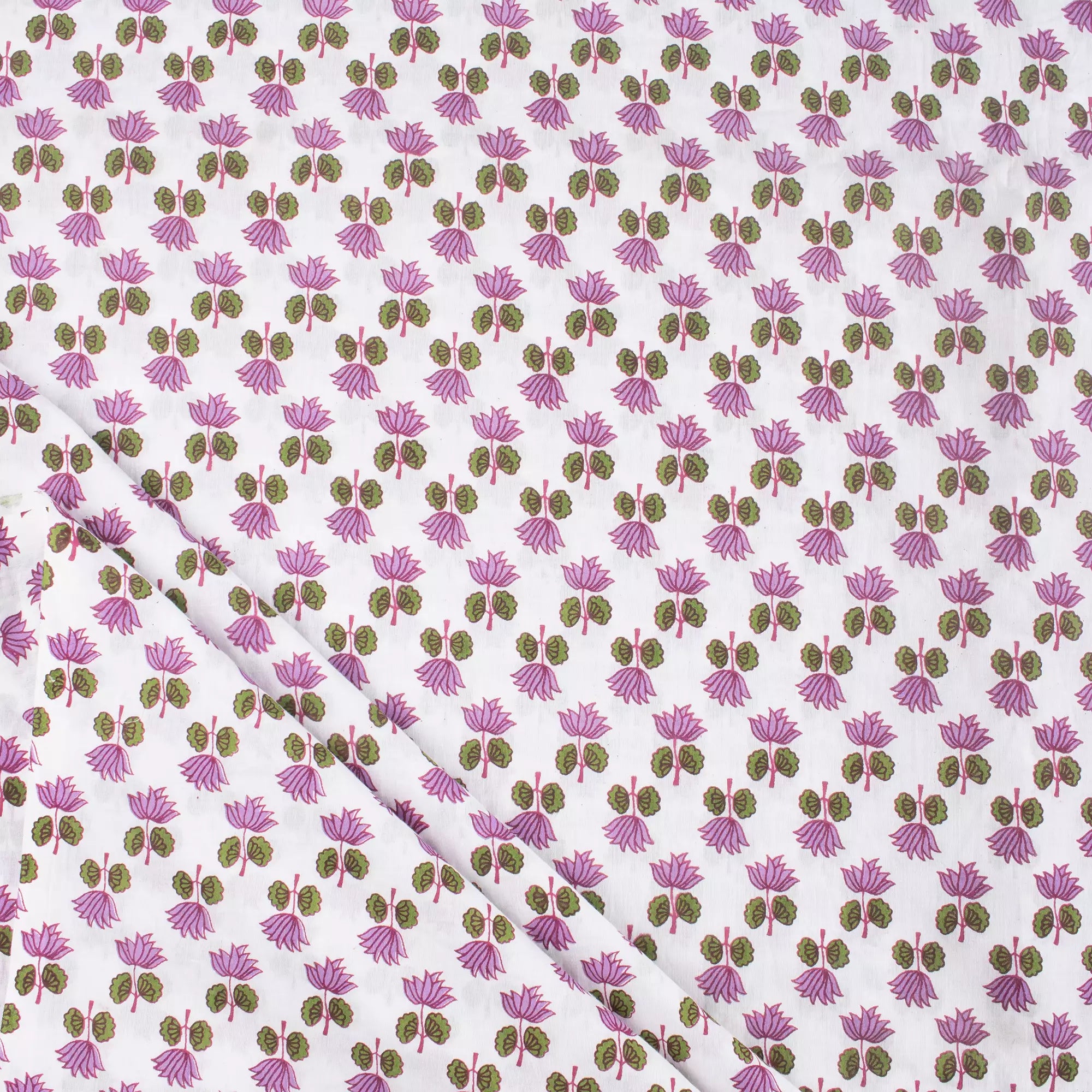 Pink Lotus Hand Block Printed Fabric India Online