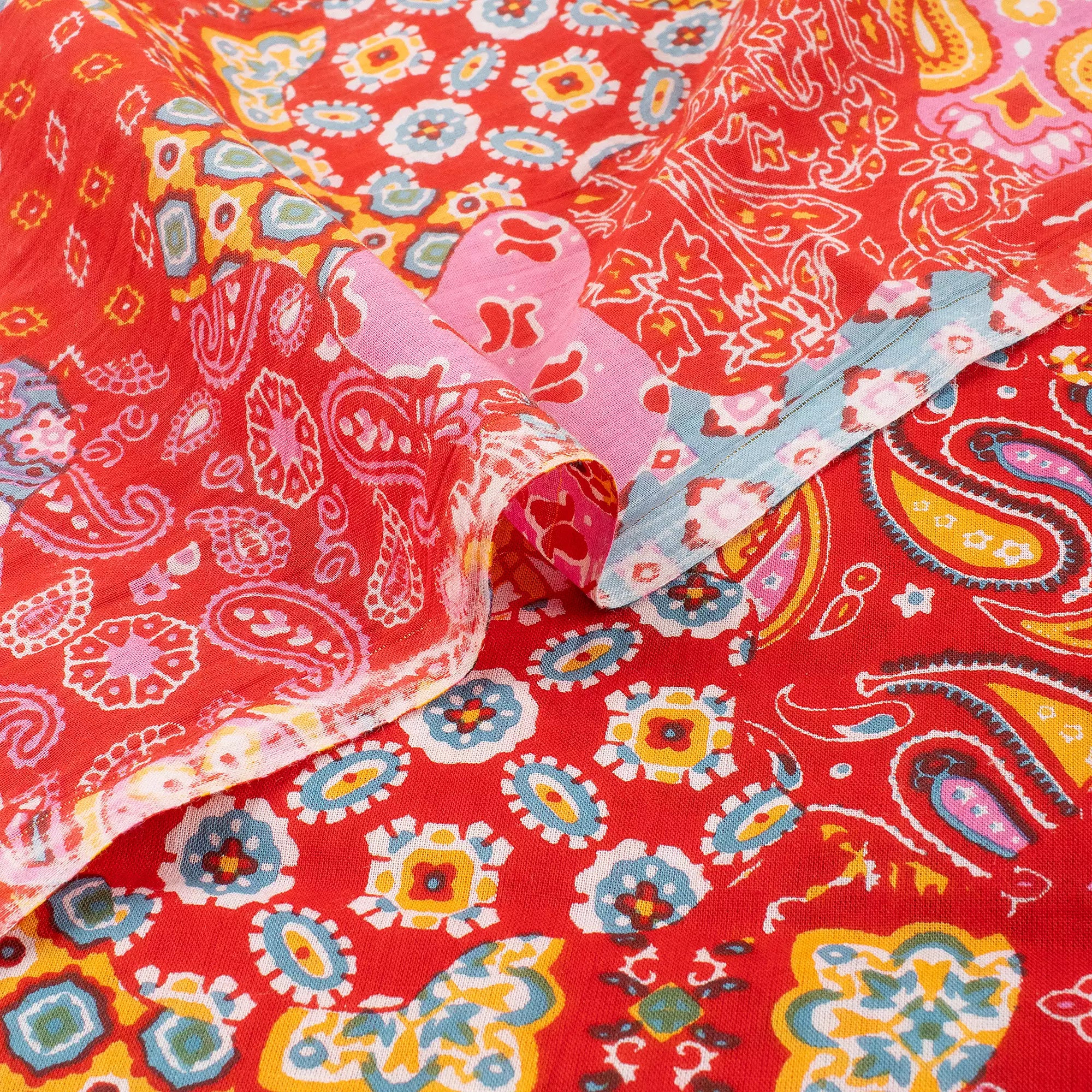 Orange Patchwork Hand Block Printed Fabric Online