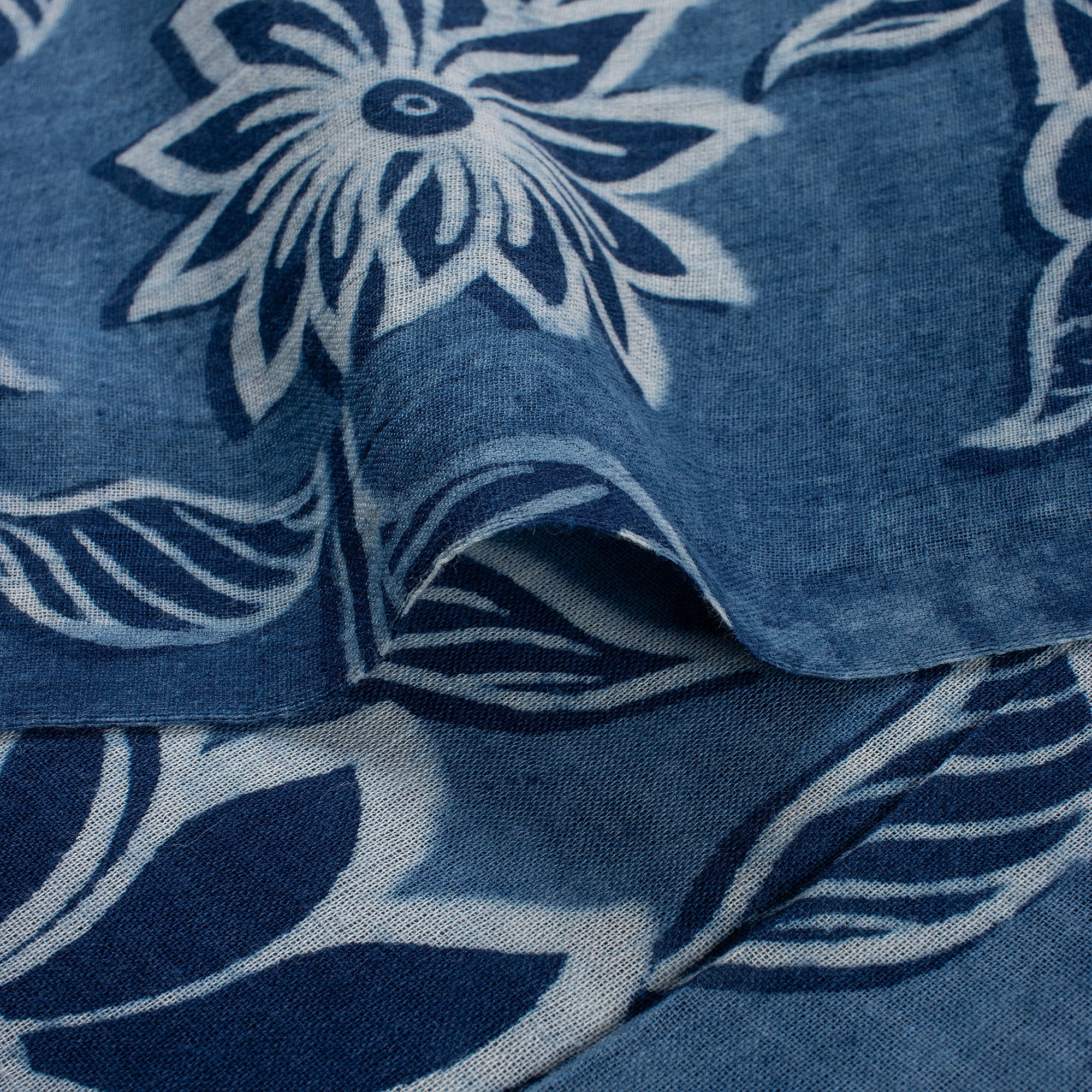 Floral Indigo Blue Hand Block Printed Fabric