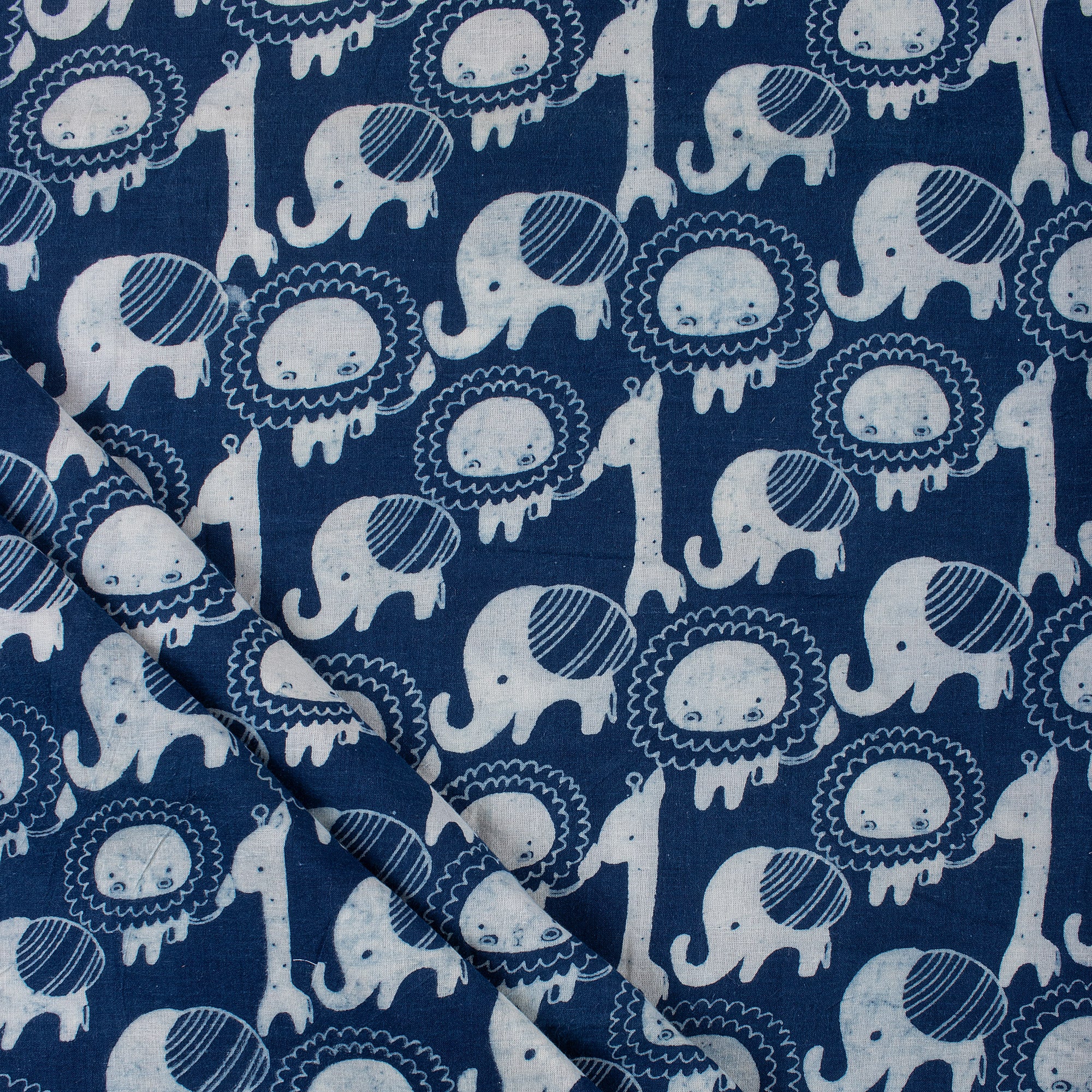 Animal Cotton Indigo Hand Block Printed Fabric
