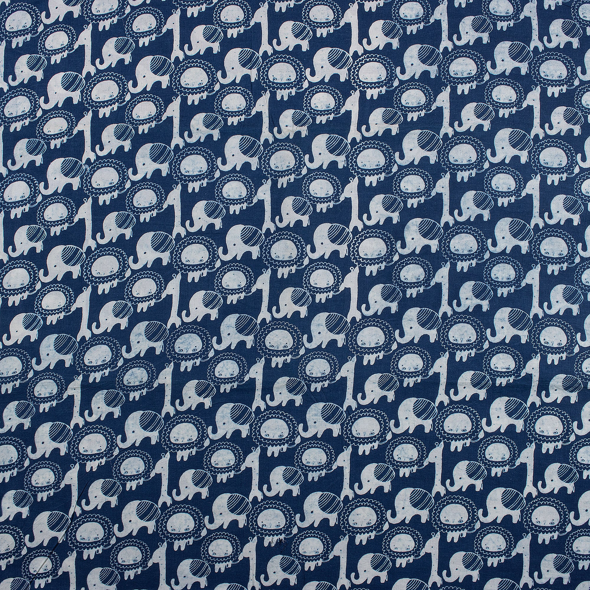 Animal Cotton Indigo Hand Block Printed Fabric