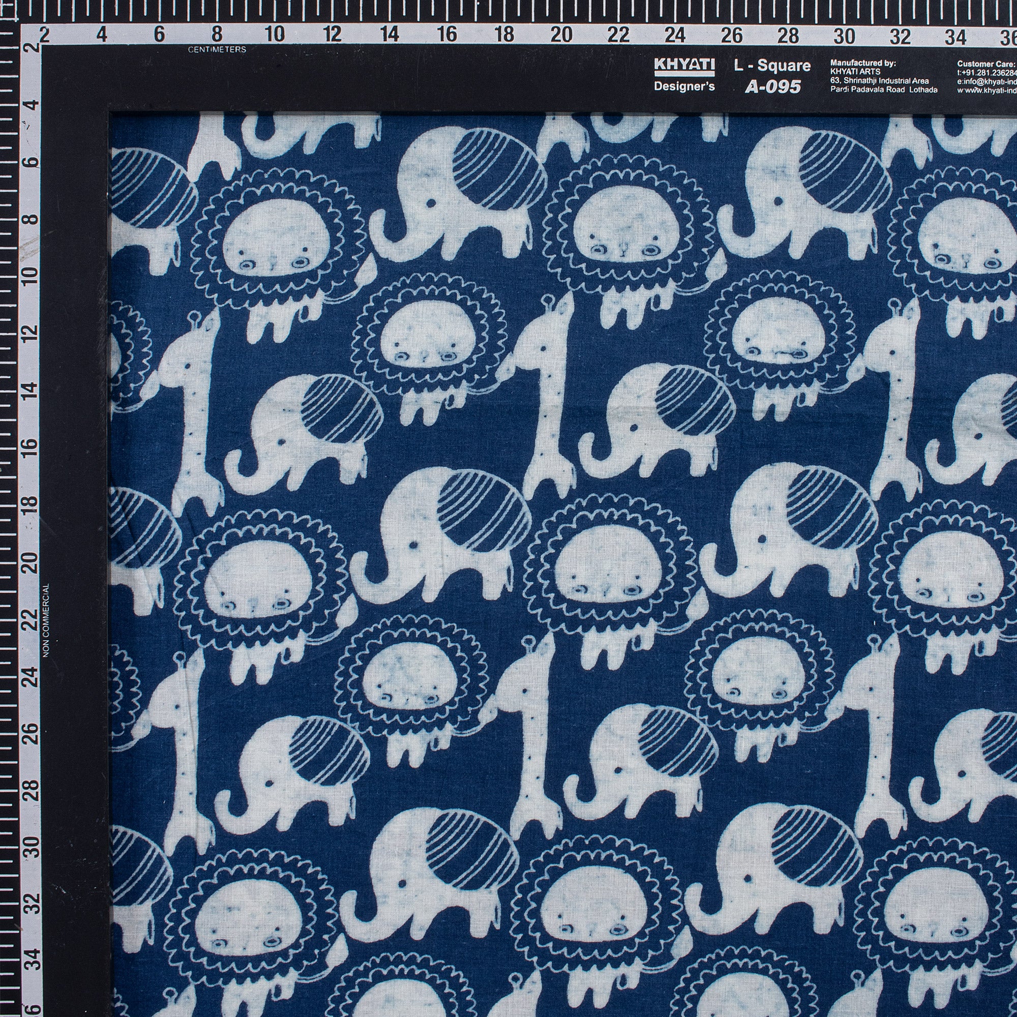 Animal Cotton Indigo Hand Block Printed Fabric