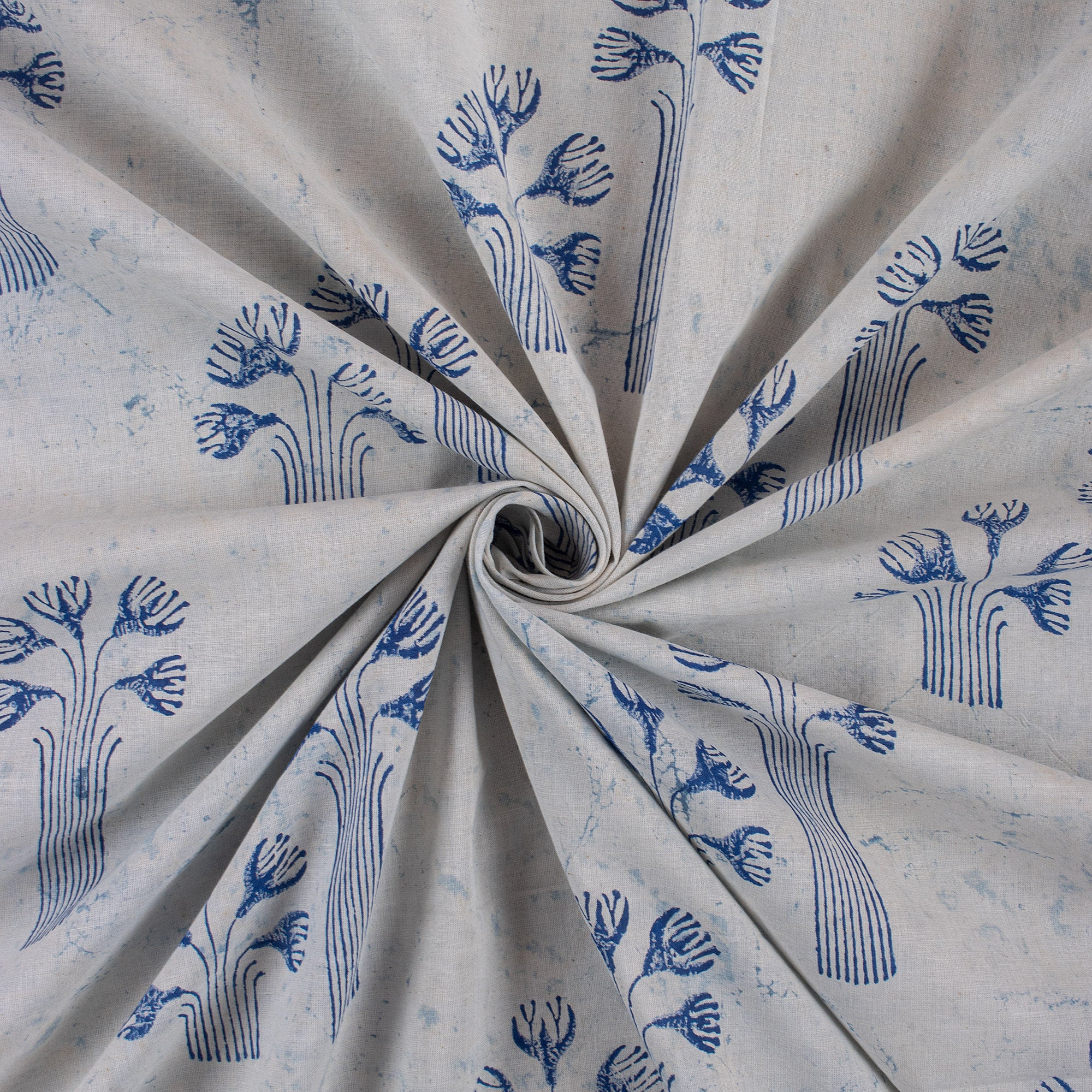 Tree Hand Block Print Indigo Fabric