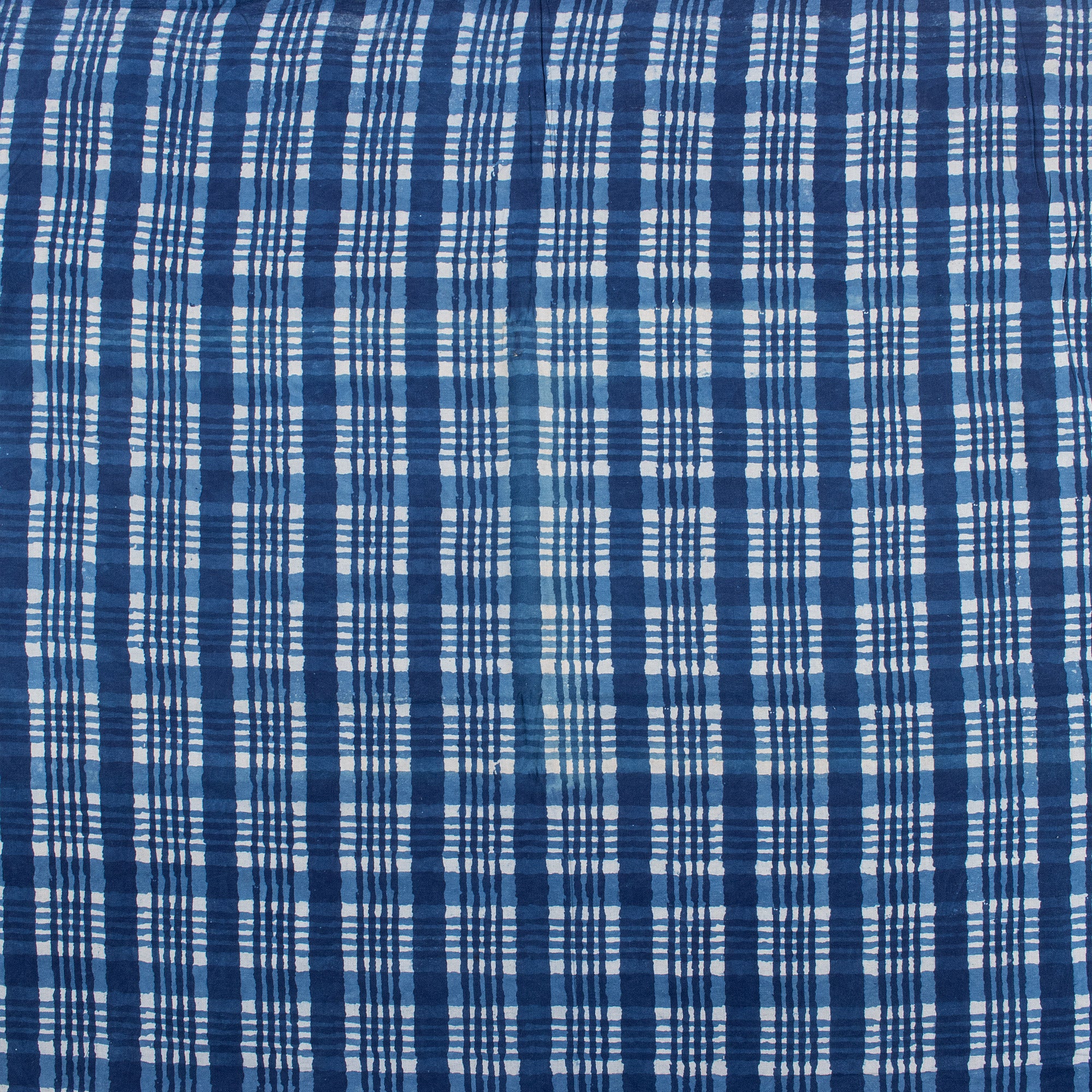 Handmade Indigo Blue Check Printed Cotton Fabric