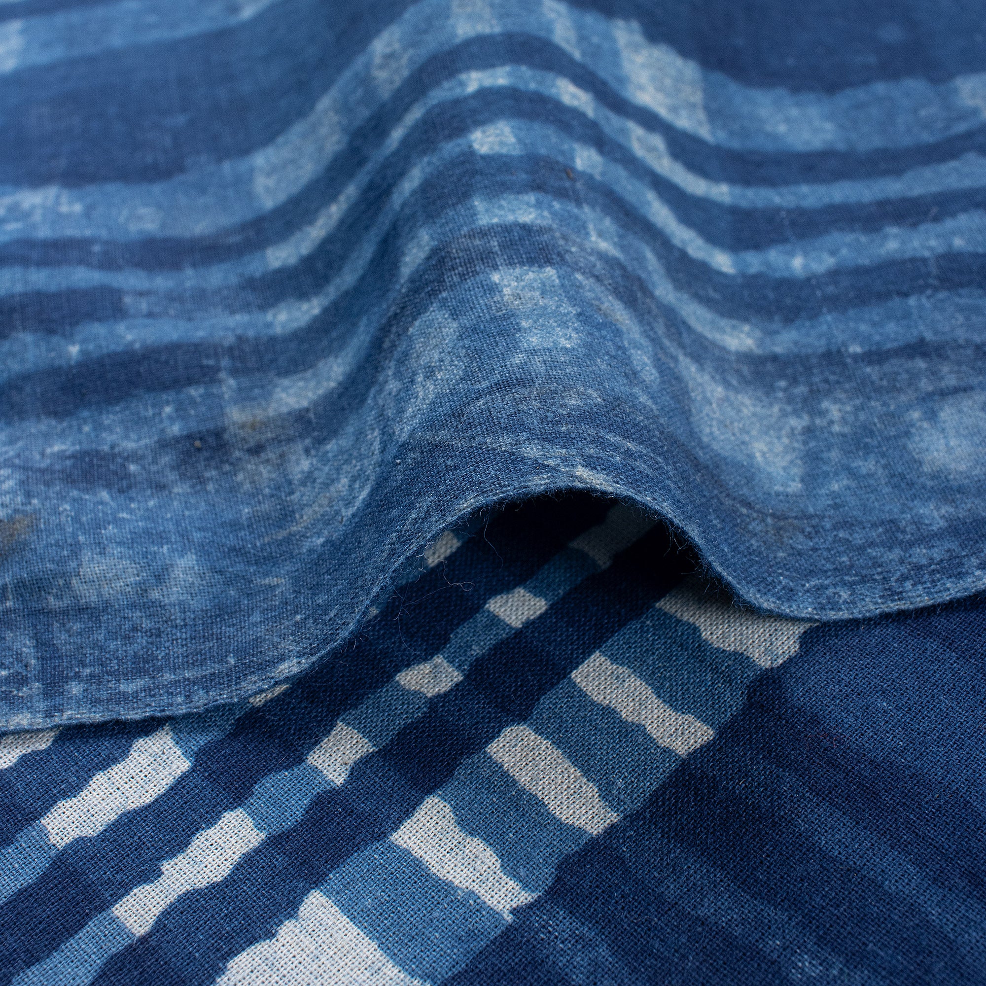 Handmade Indigo Blue Check Printed Cotton Fabric