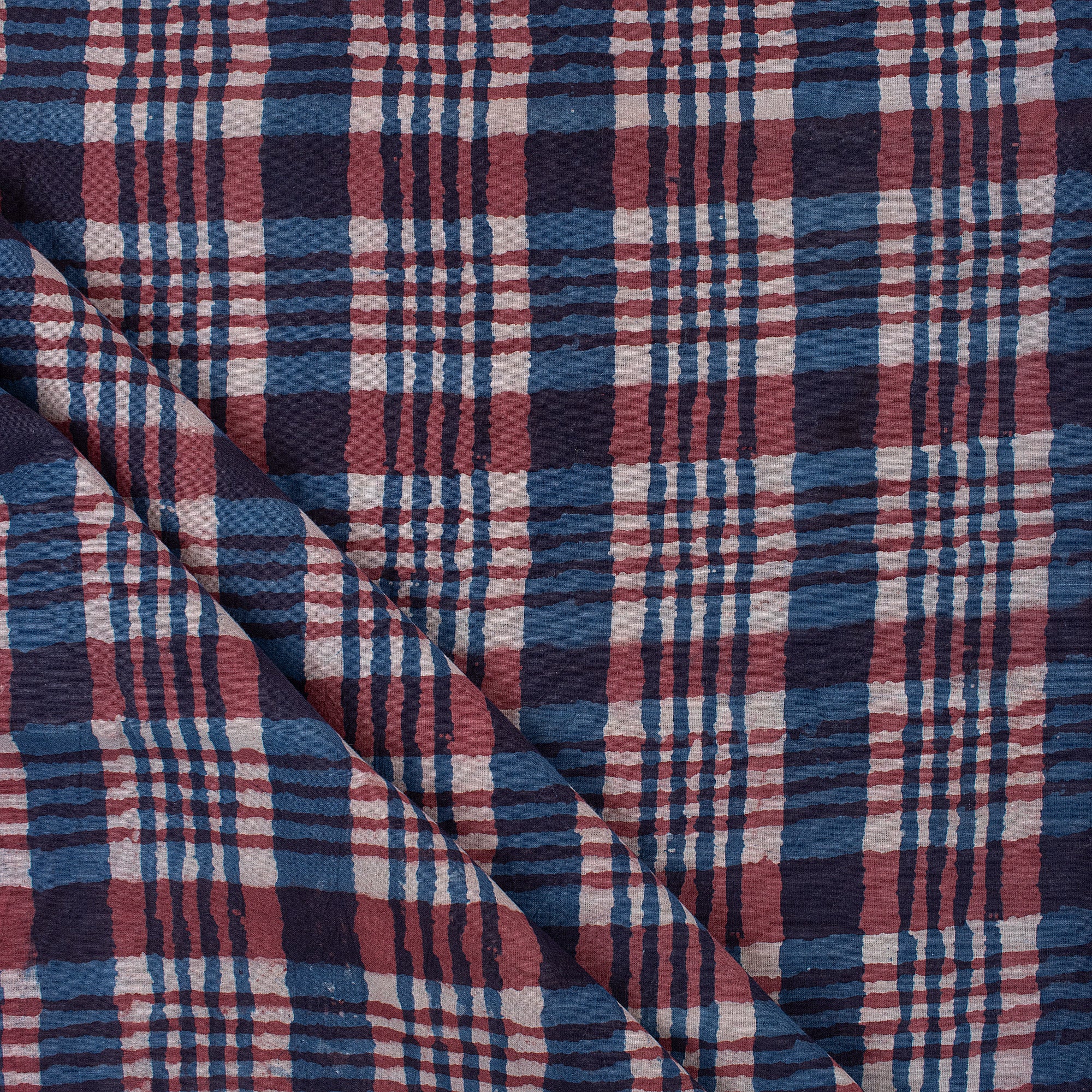 Multicolor Check Block Print Fabric for Dress