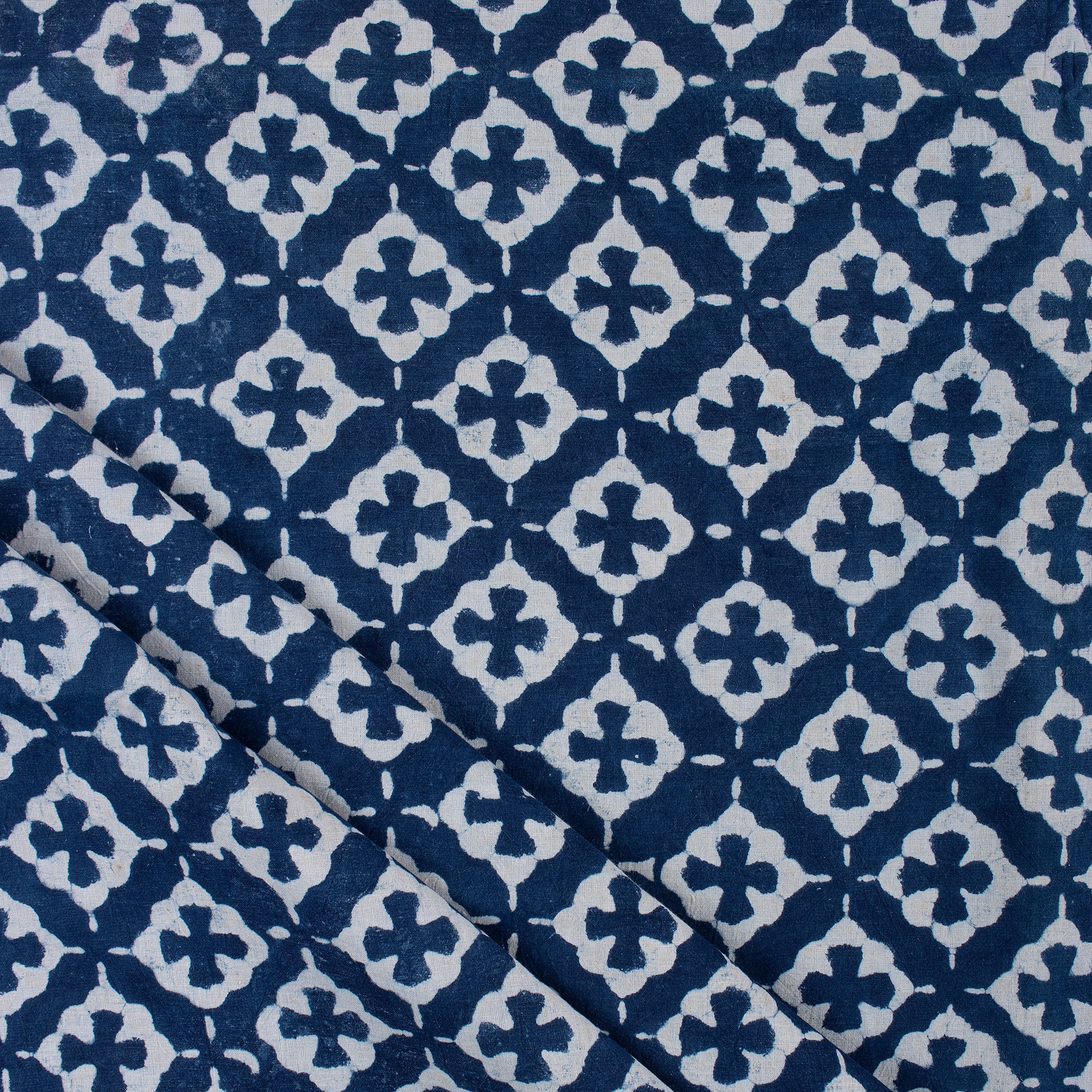 Handmade Blue Floral Printed Indigo Fabric Online in India