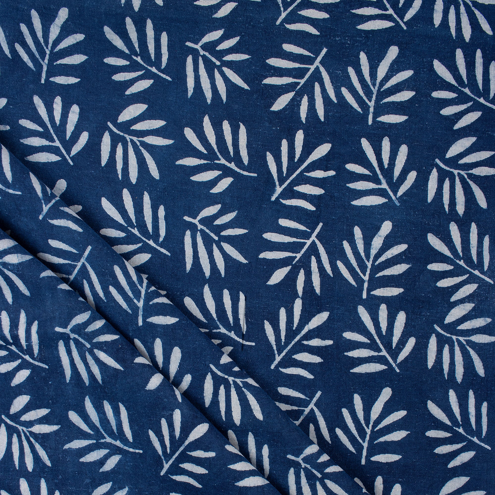Indian Leaf Block Print Indigo Blue Fabric Online