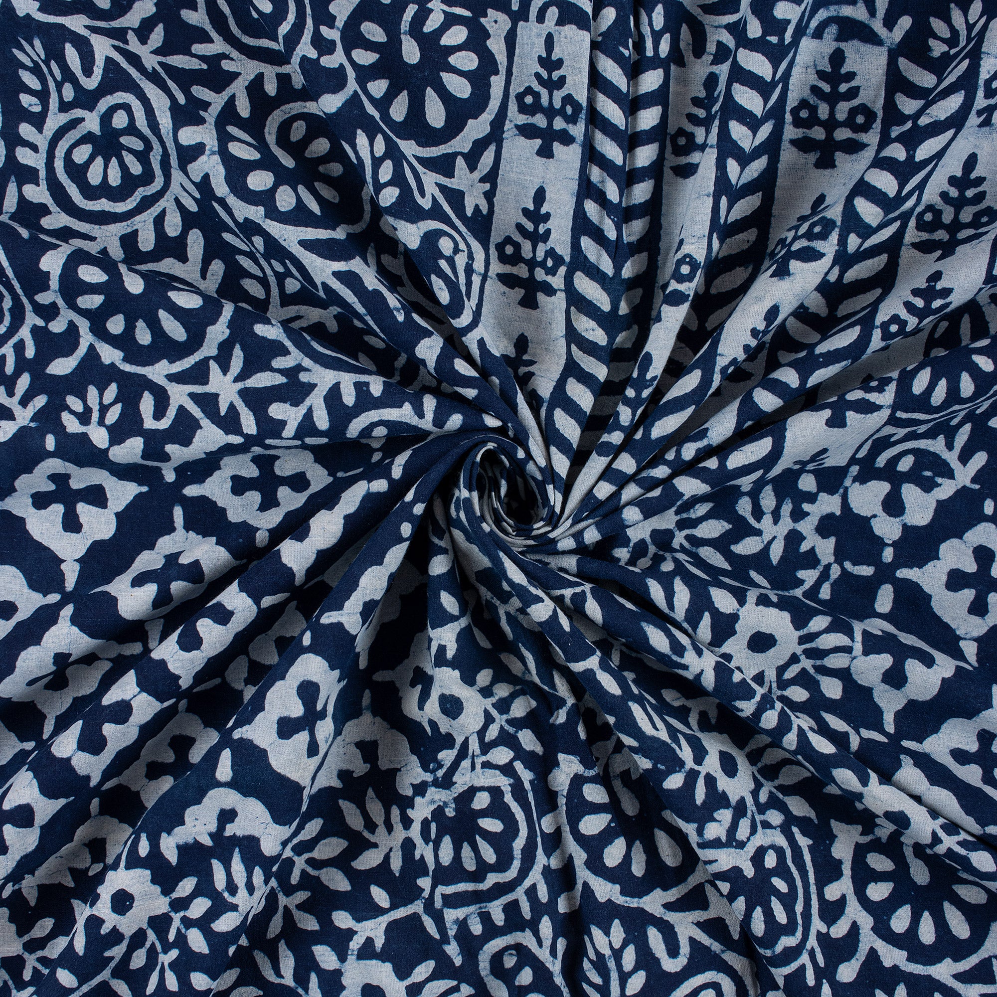 Patchwork Soft Cotton Indigo Blue Hand Block Printed Fabric