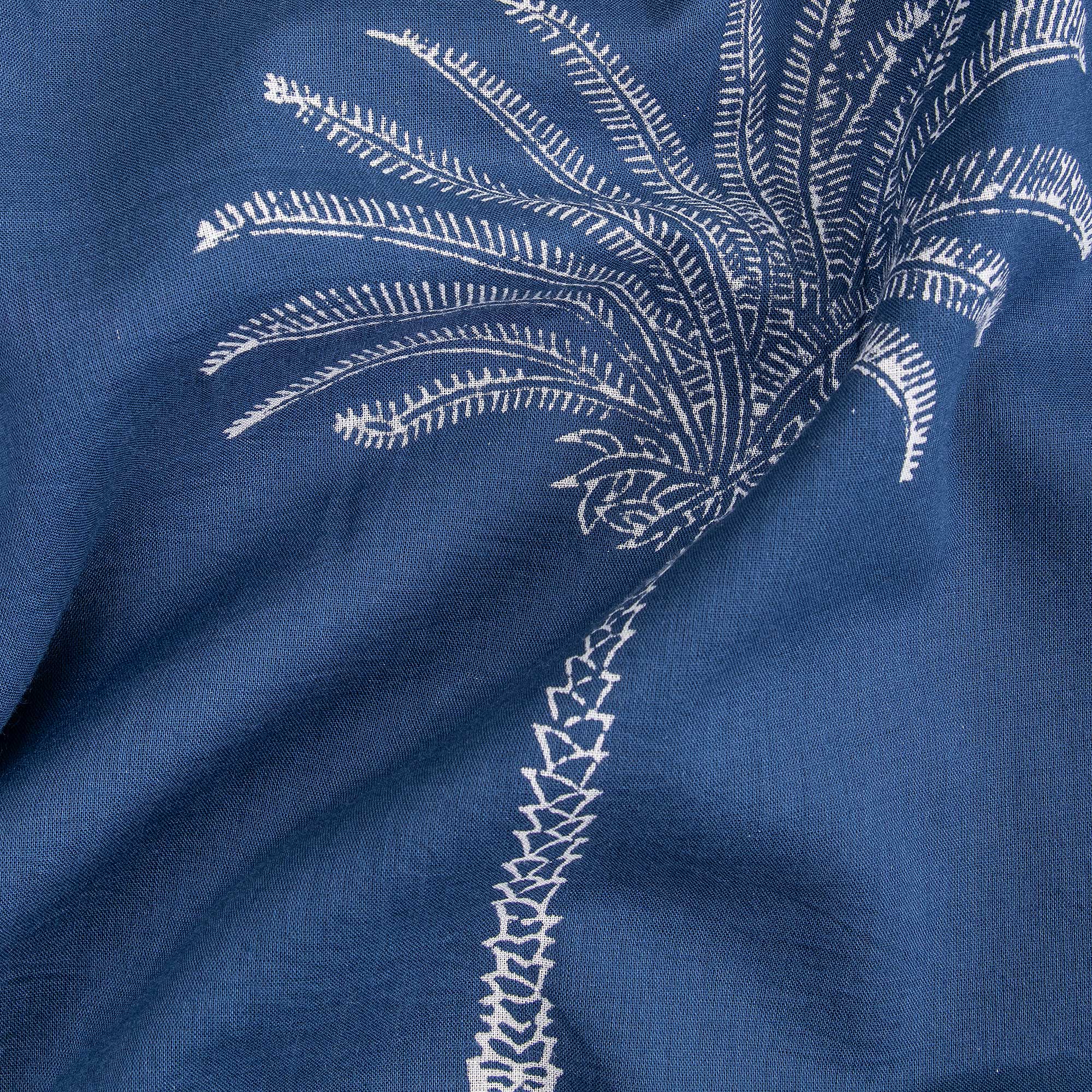 Hand Block Cotton Palm Tree Print Indigo Fabric Online