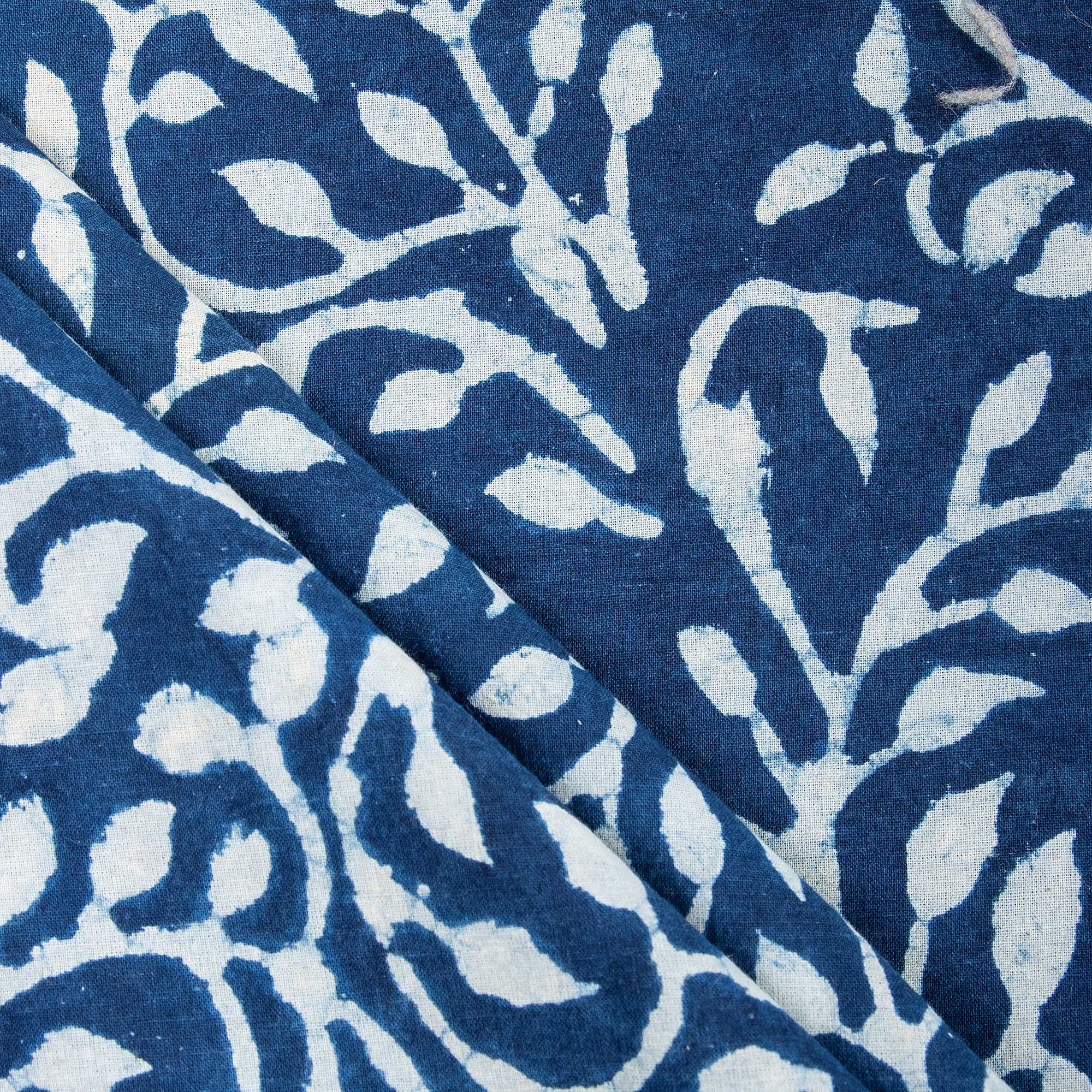 Indigo Fabric Traditional Block Floral Cotton Fabric