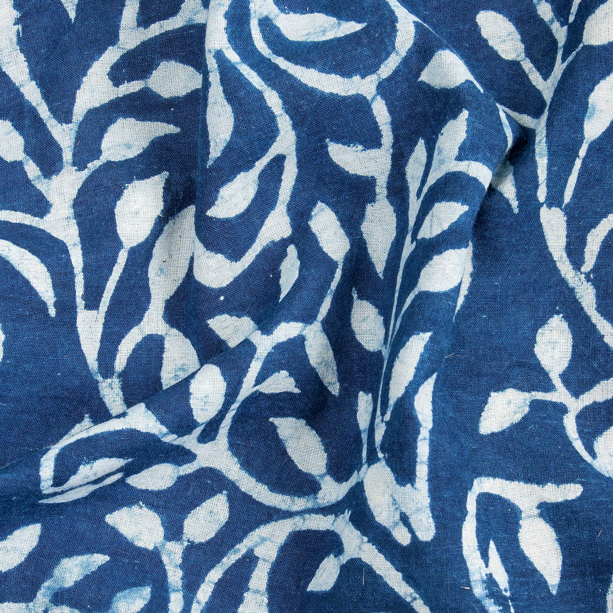 Indigo Fabric Traditional Block Floral Cotton Fabric