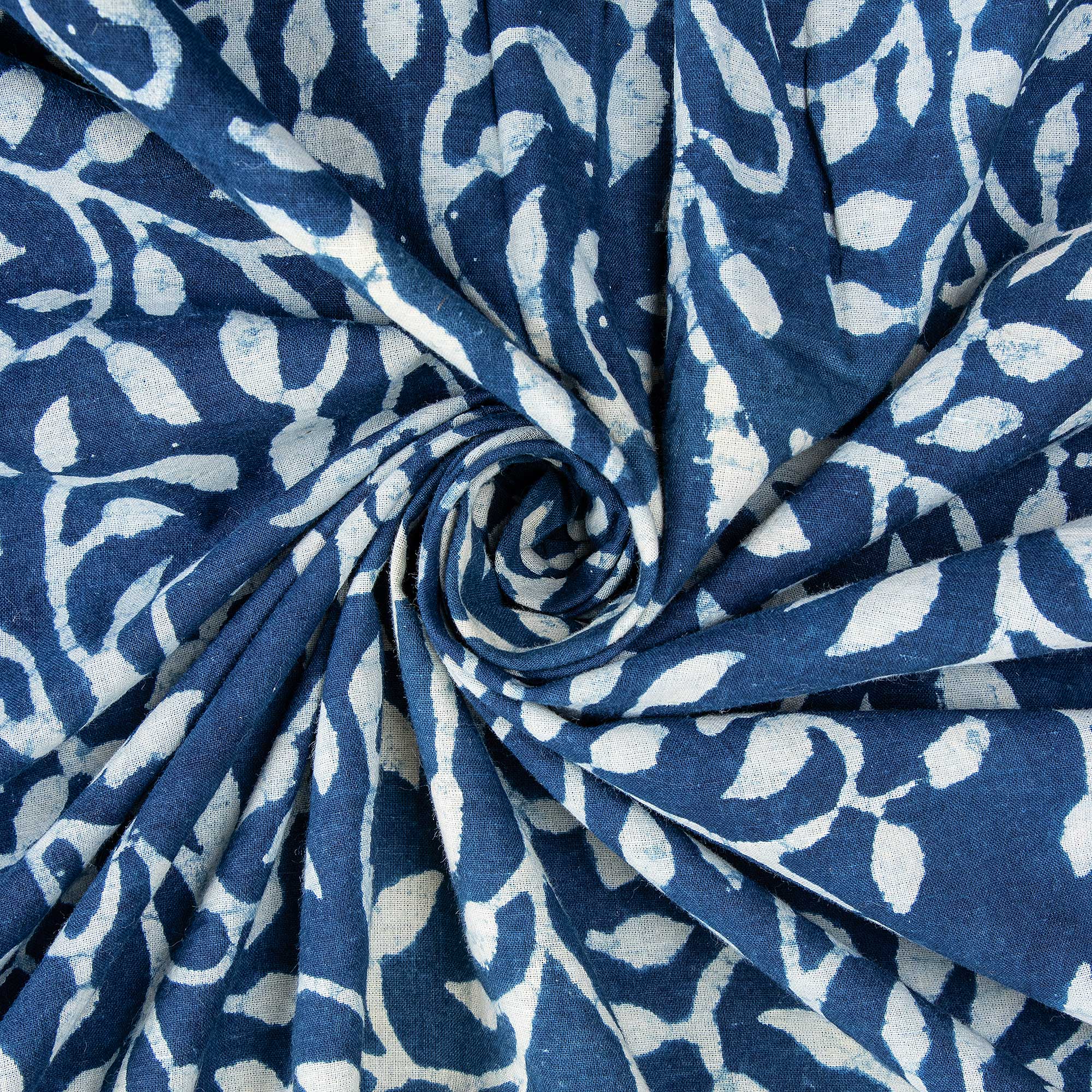 Indigo Fabric Traditional Block Floral Cotton Fabric